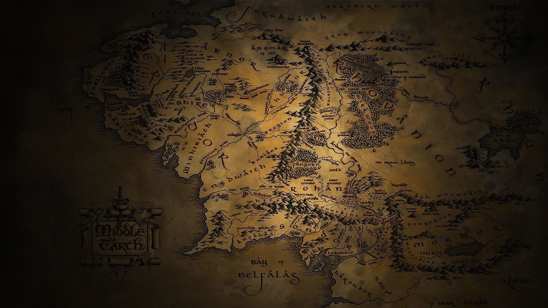 Mappa della Terra di Mezzo, Terra di Mezzo, Il Signore degli Anelli, Seppia, sfondo 1080p