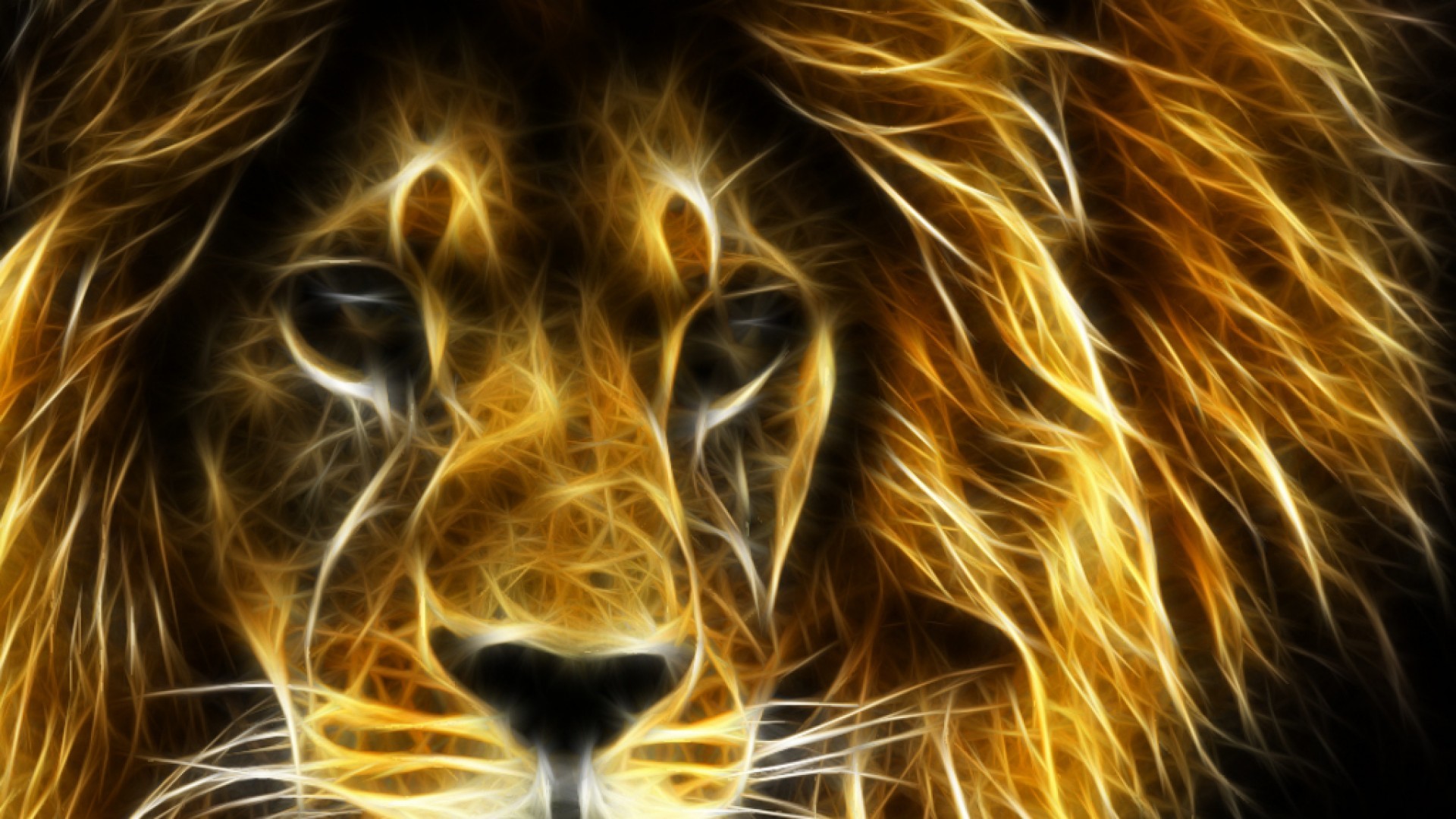 Leone, Arte frattale, Primo piano, Toni dorati, Full HD, sfondo per PC e portatile