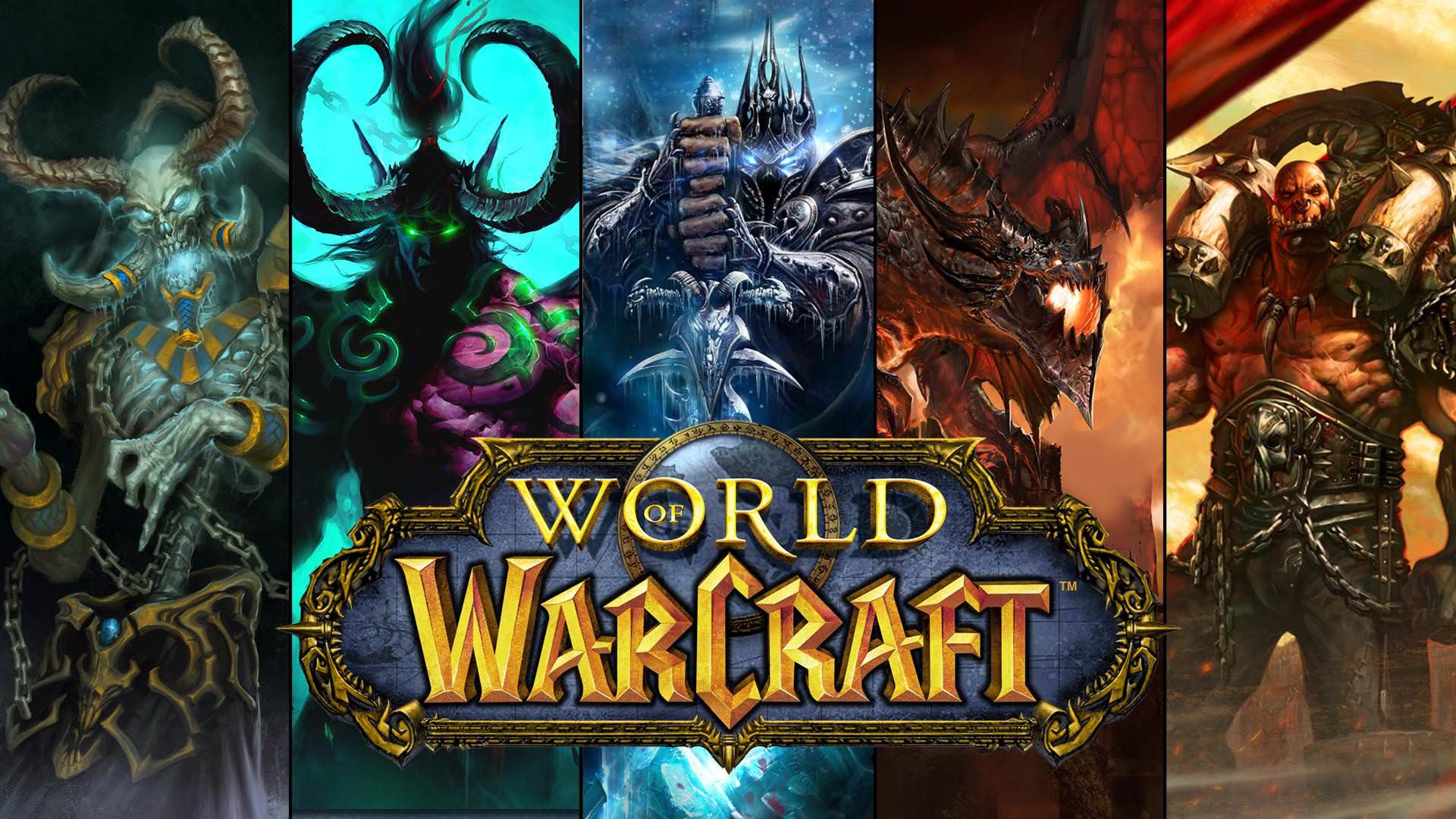 World of Warcraft, Logo, Illidan Grantempesta, Re dei Lich, Alamorte, sfondo Full HD per computer