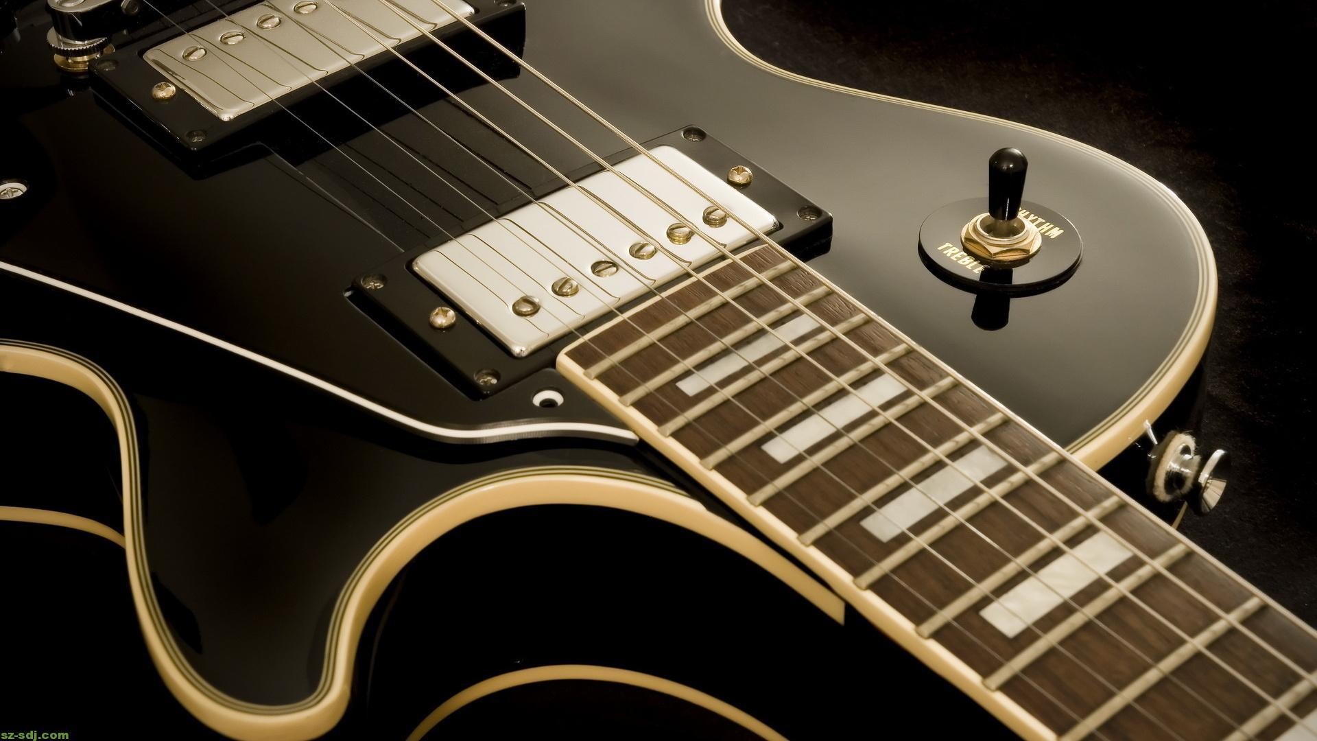 Gibson Les Paul Custom, Chitarra elettrica, Nera, Primo piano, 1920x1080, immagine di sfondo