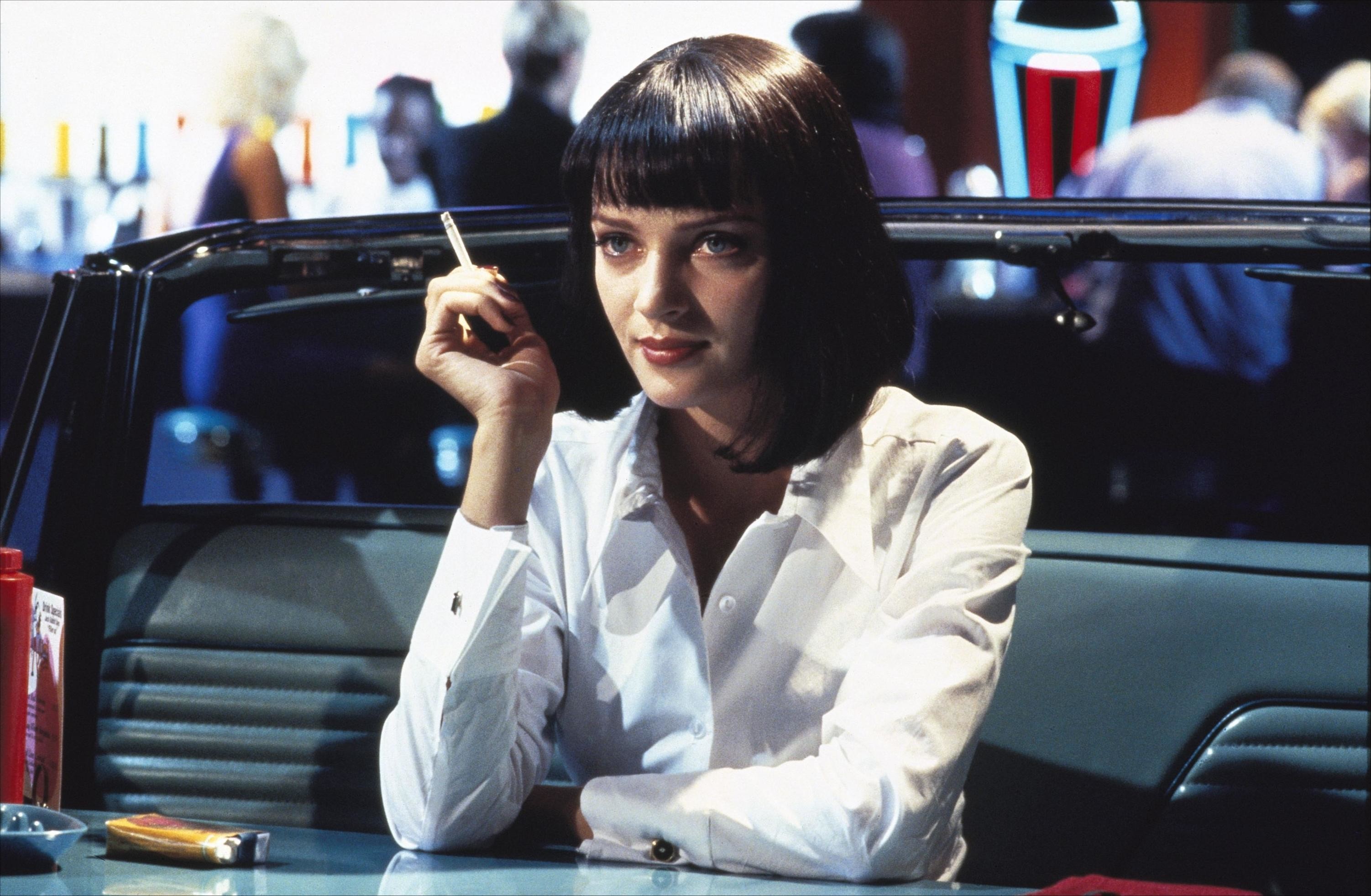 Mia Wallace, Uma Thurman, Pulp Fiction, Tavola calda, 2K, sfondo Windows 11