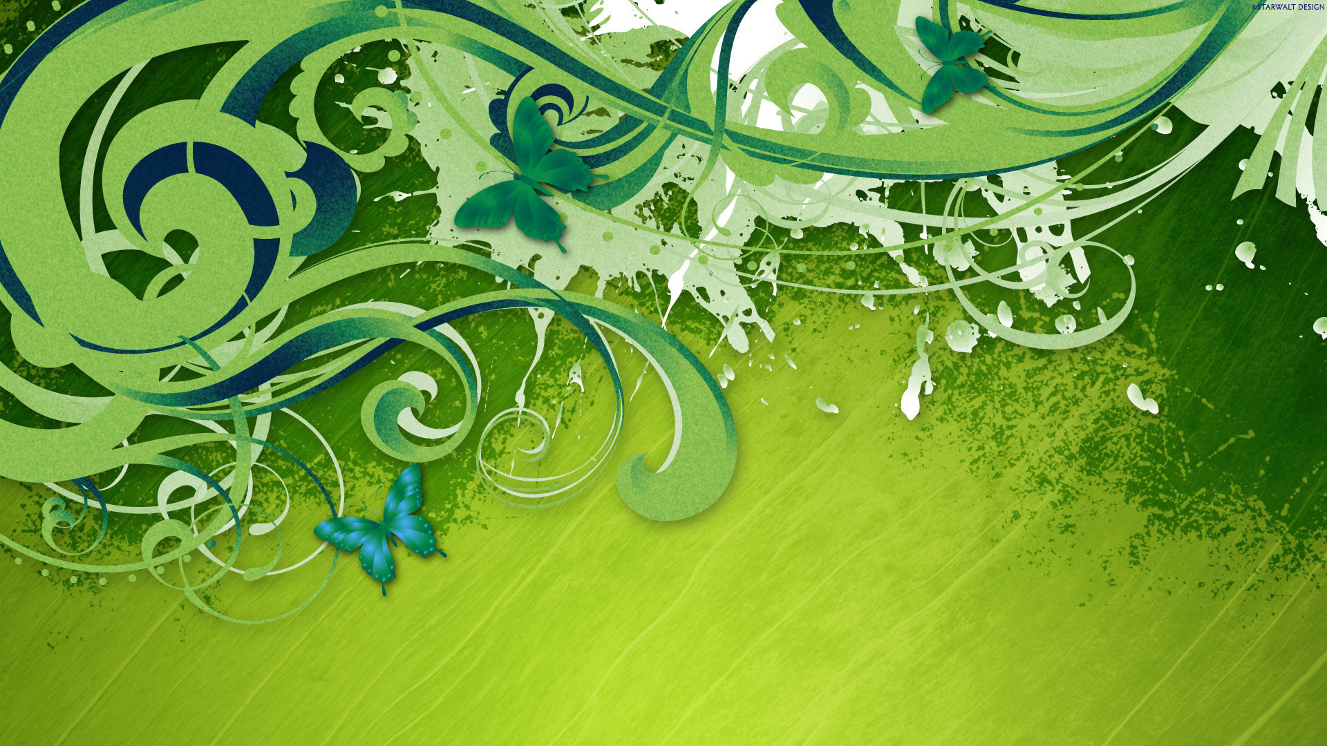 Volute, Farfalle, Grafica vettoriale, Verde, Full HD, sfondo per portatile