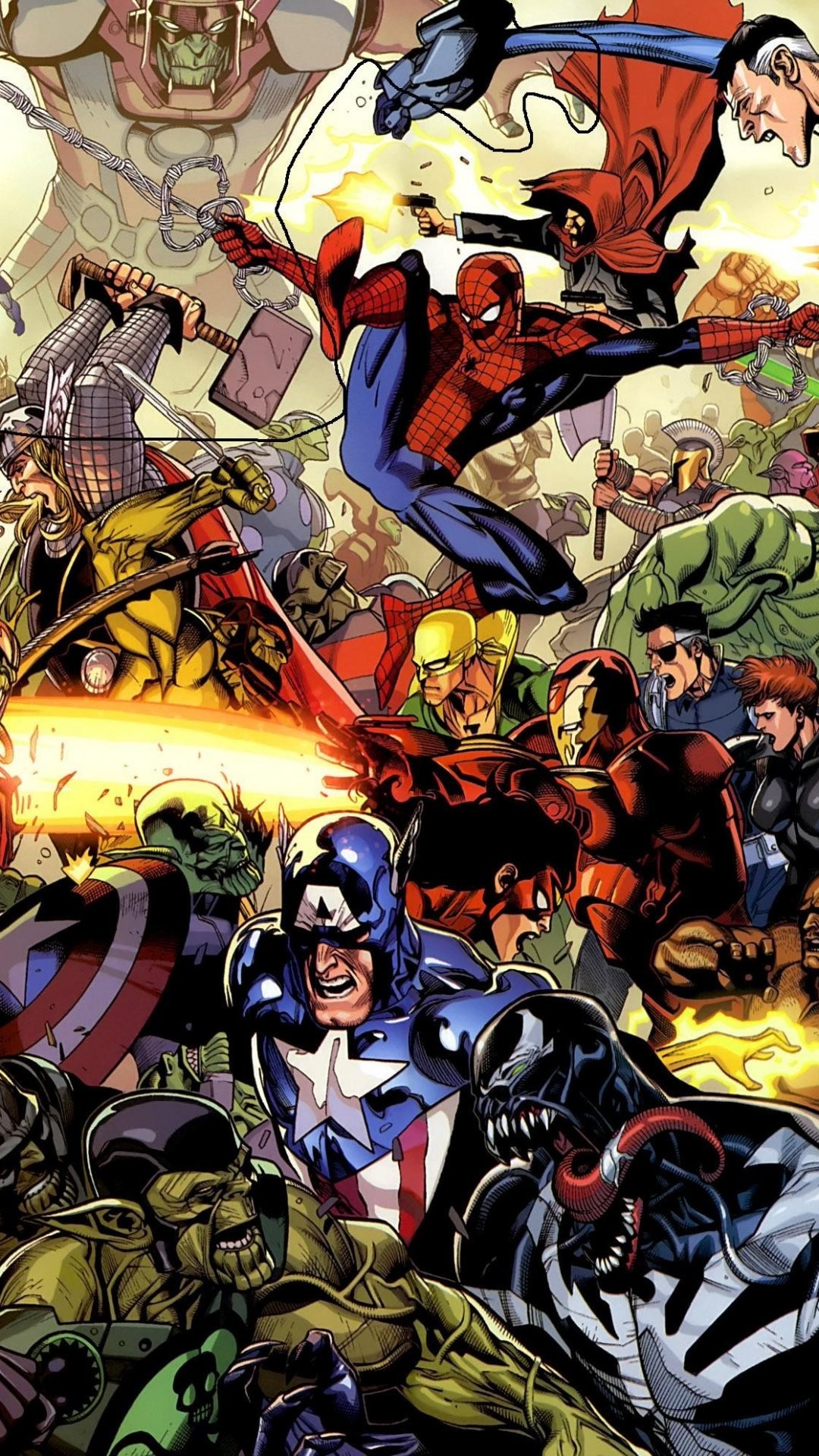 Spider-Man, Capitan America, Marvel Comics, Fumetto, Battaglia, Full HD, sfondo per iPhone e Android