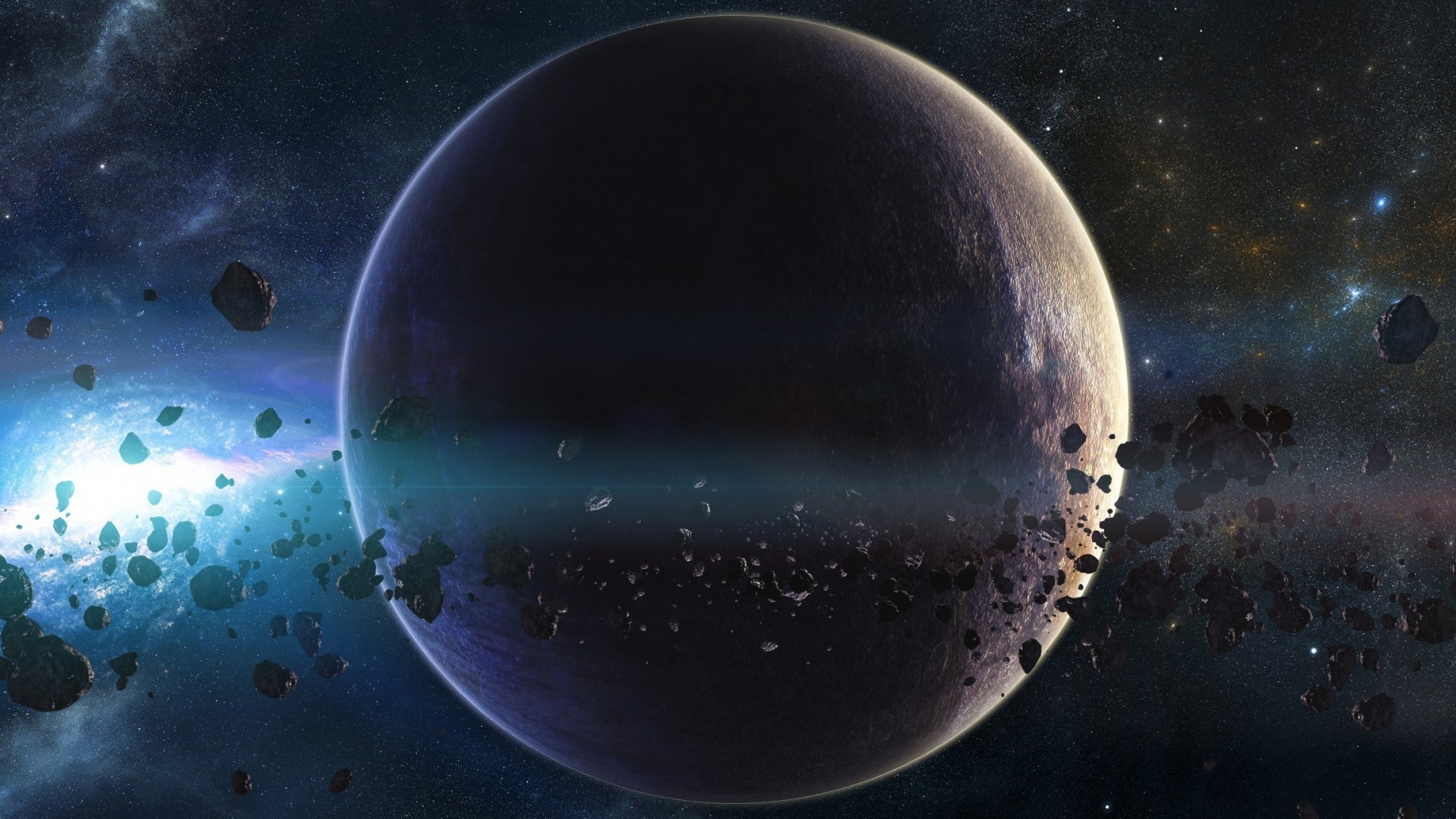 Pianeta, Asteroidi, Spazio, Fantascienza, 16:9 Full HD, sfondo widescreen