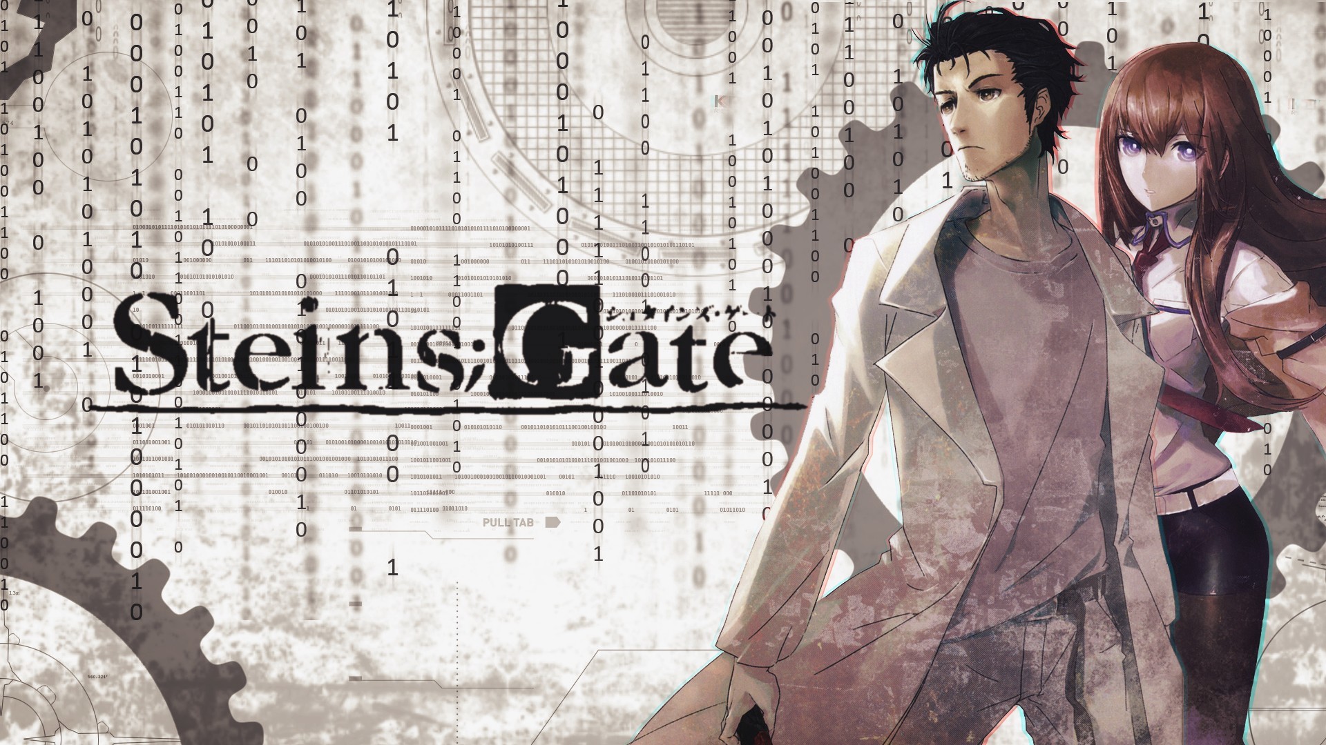 Rintaro Okabe, Kurisu Makise, Steins;Gate, Logo, Codice binario, sfondo Windows 11