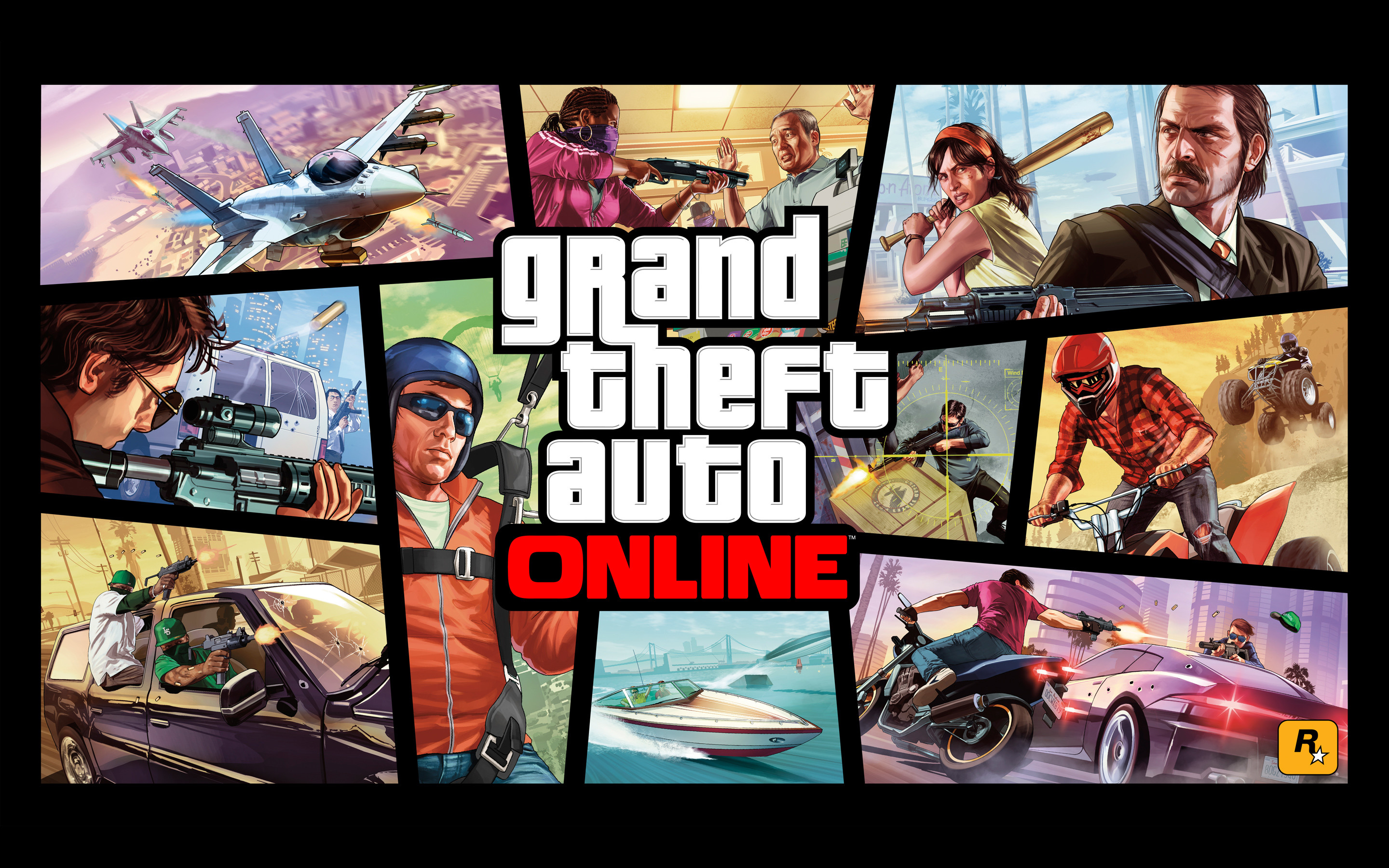 Grand Theft Auto Online, Grand Theft Auto V, Collage, Rockstar Games, sfondo 16:10 2K