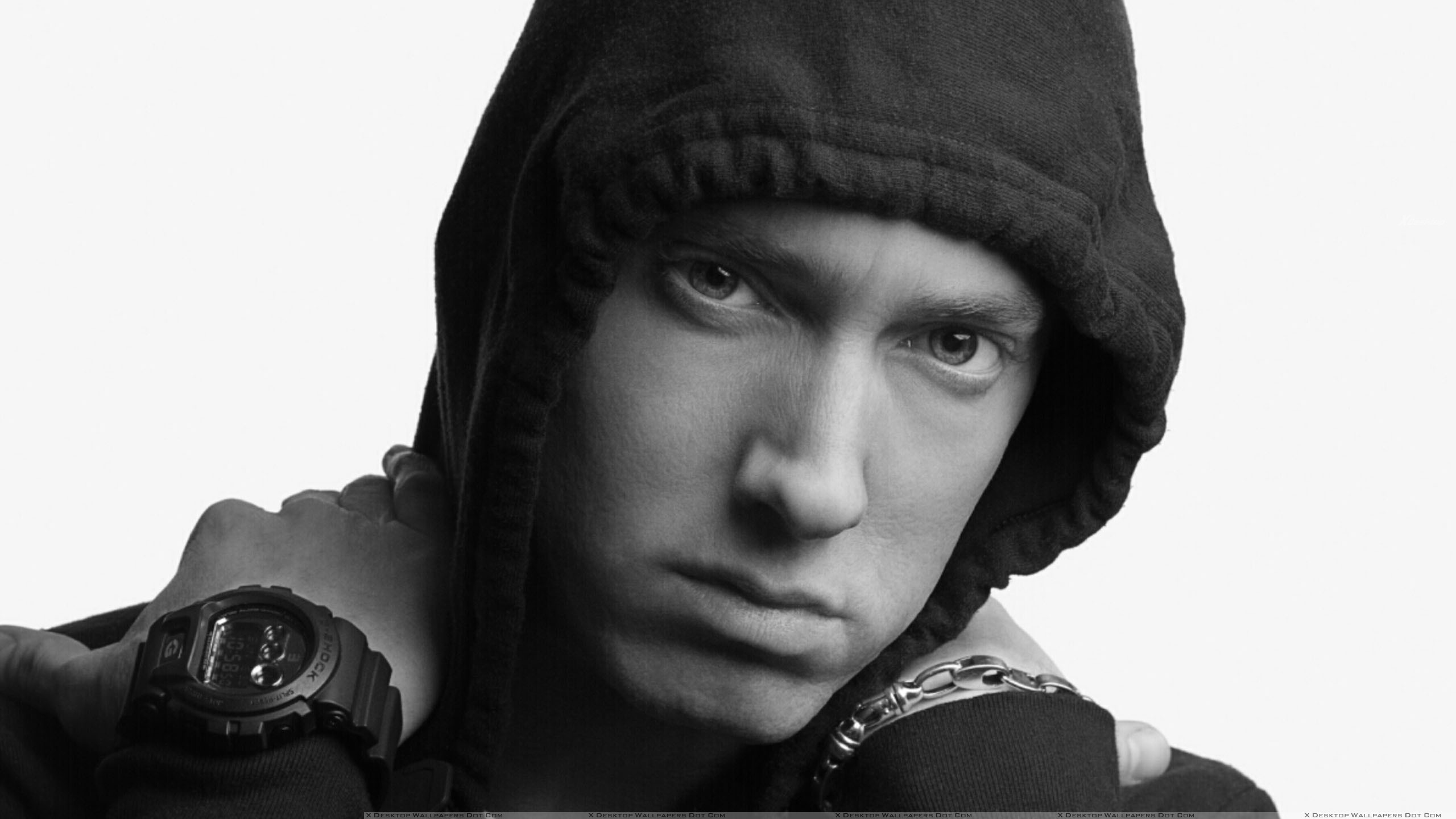 Eminem, Cappuccio, Bianco e nero, 2K, sfondo desktop