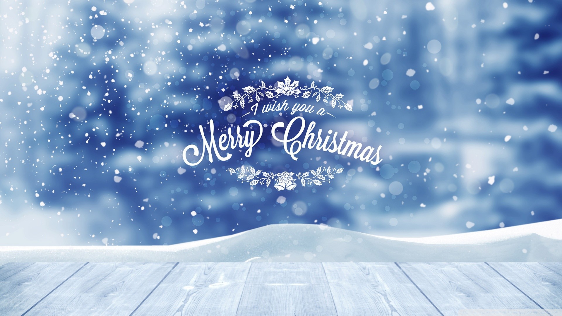 Merry Christmas, Neve, Bufera, Tavole di legno, Blu, 1920x1080, immagine di sfondo