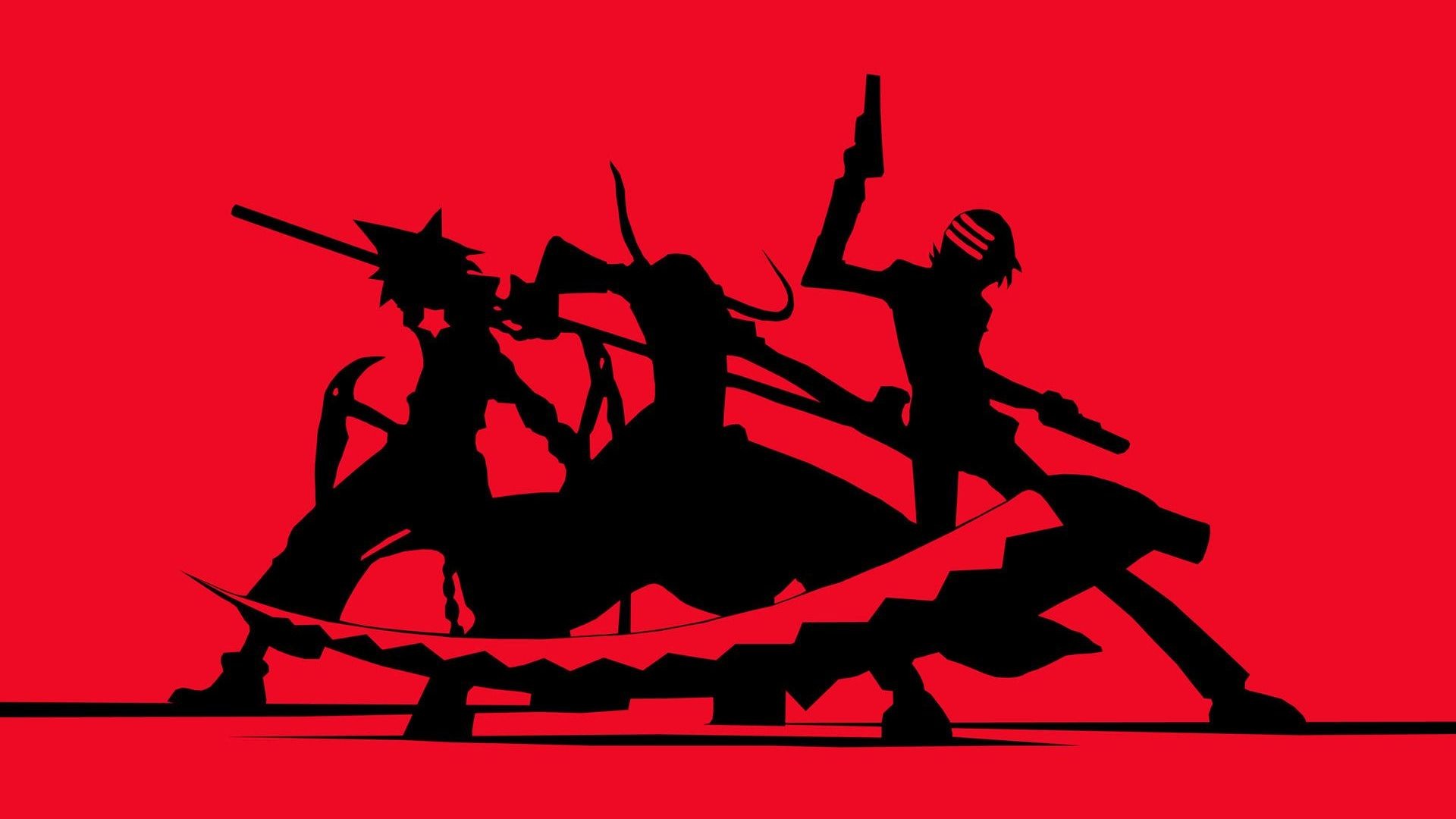 Soul Eater, Silhouette, Sfondo rosso, 16:9 Full HD, wallpaper widescreen