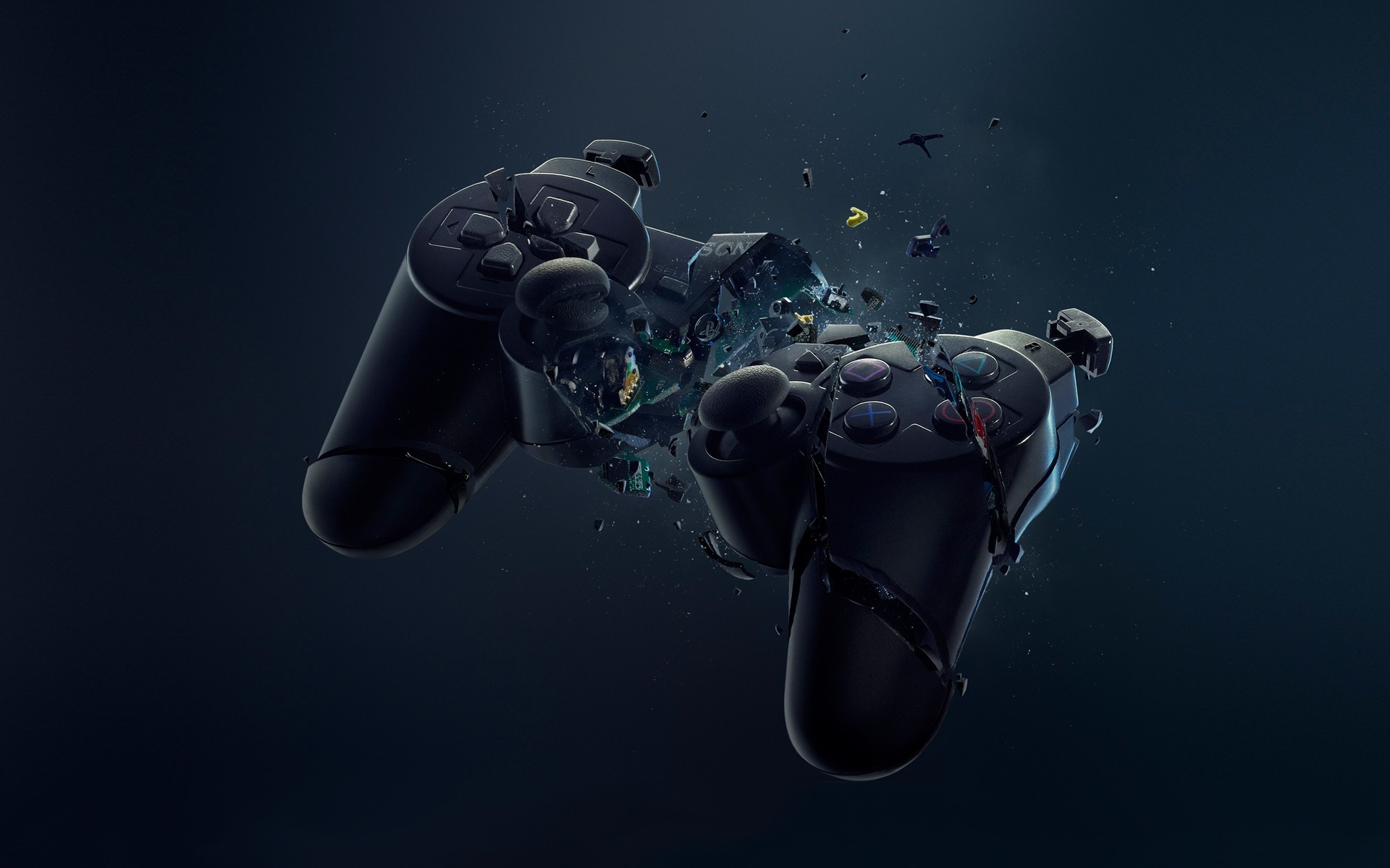 DualShock 4, PlayStation 4, Controller, Disintegrazione, Arte digitale, sfondo widescreen Full HD