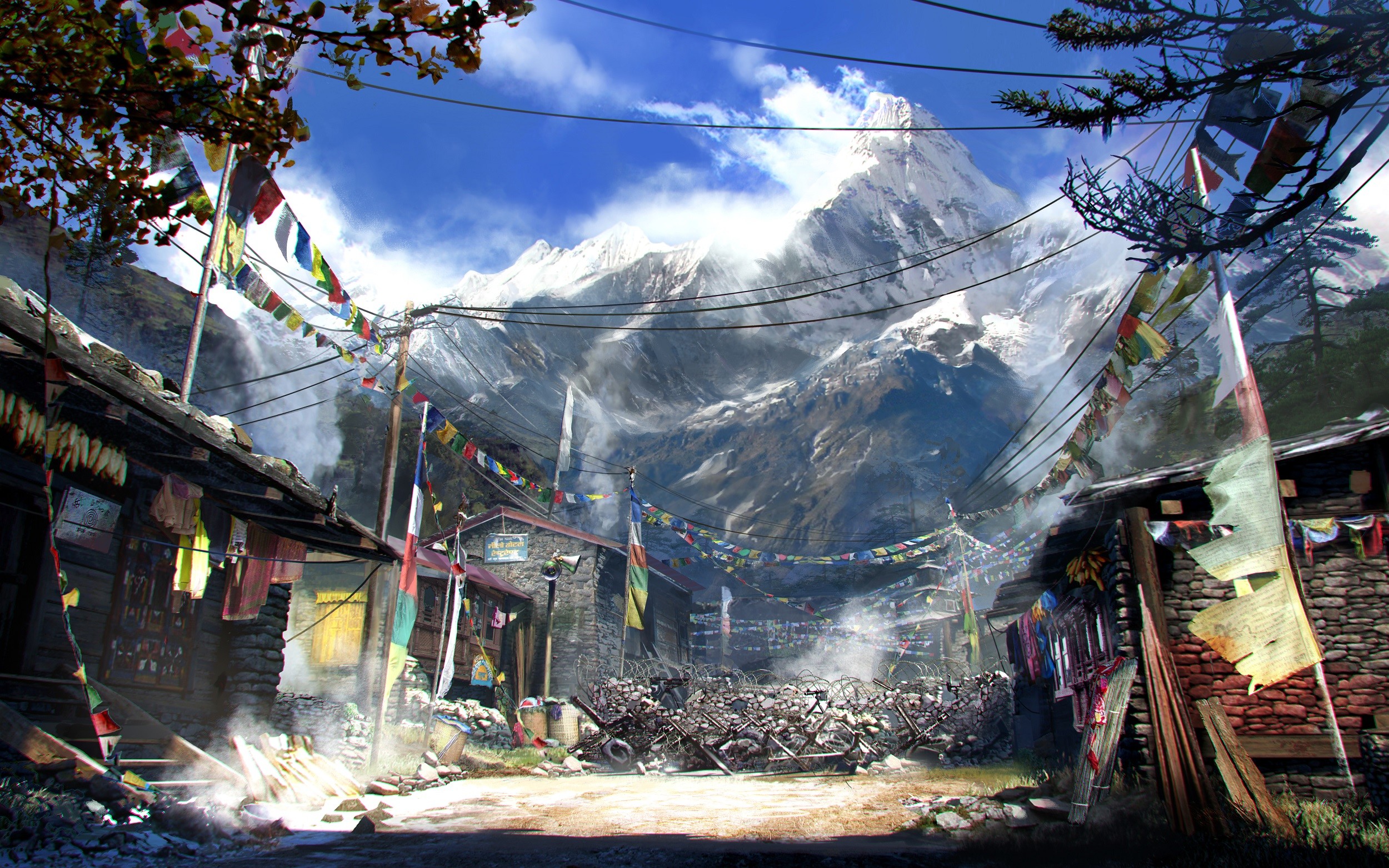 Far Cry 4, Kyrat, Villaggio, Himalaya, Bandiere di preghiera, 2500x1563, sfondo MacBook Pro