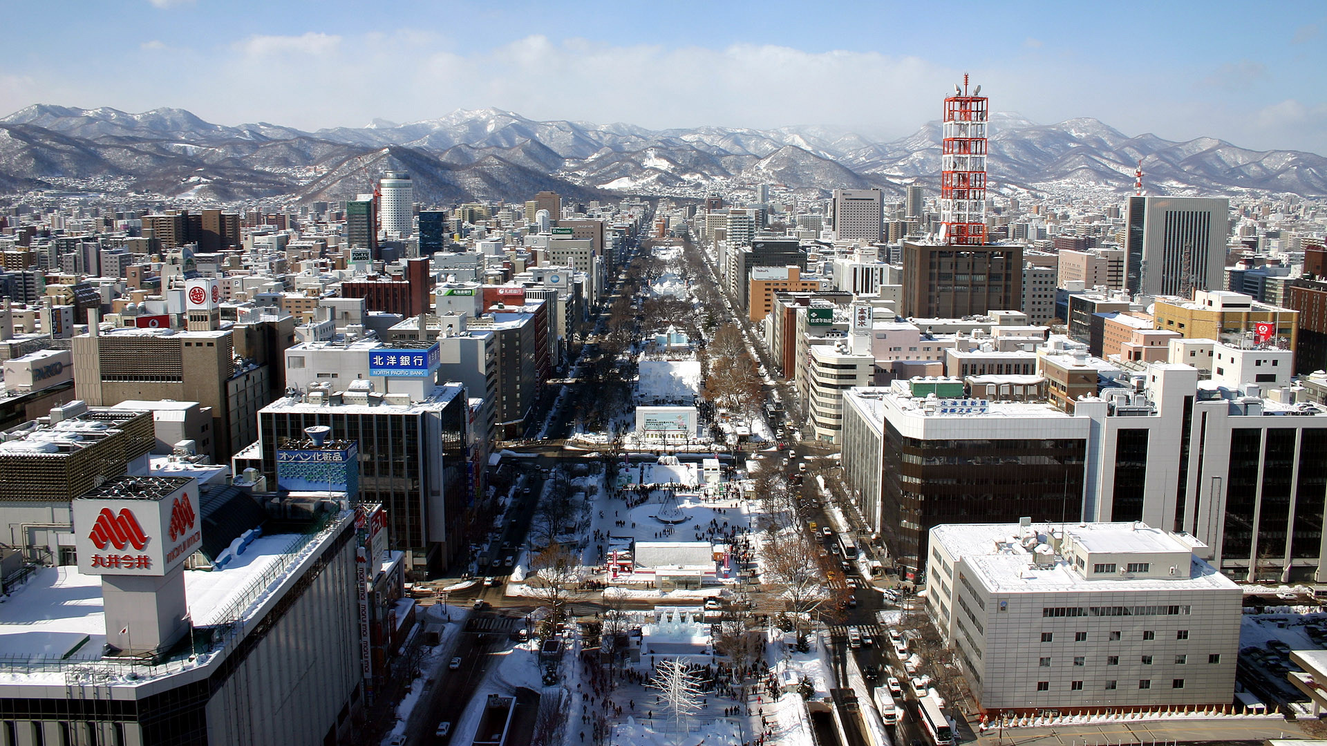 Sapporo, Parco Odori, Hokkaido, Inverno, Full HD 1080p, sfondo desktop