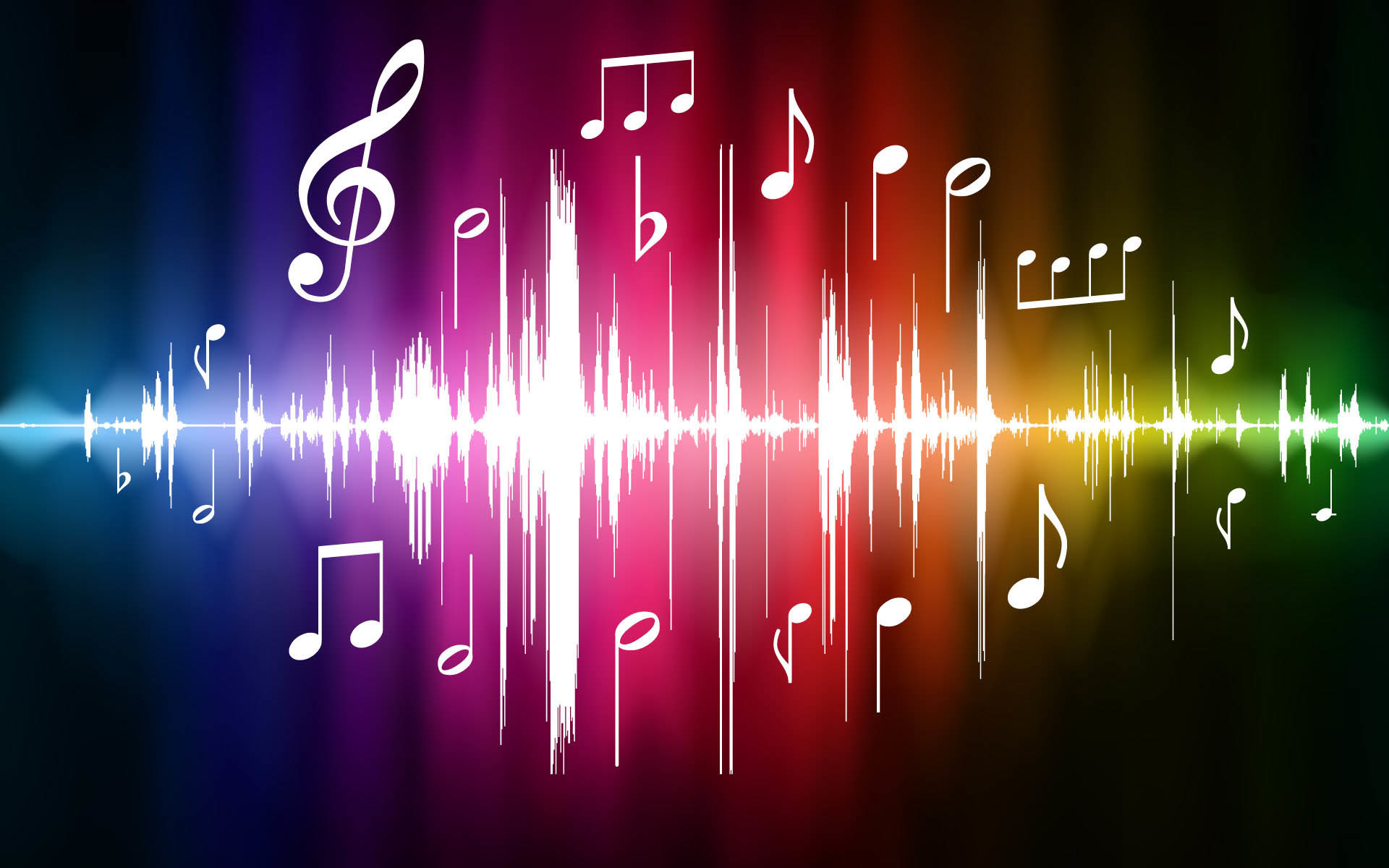 Note musicali, Onda sonora, Arcobaleno, Sfondo nero, 1920x1200, wallpaper desktop
