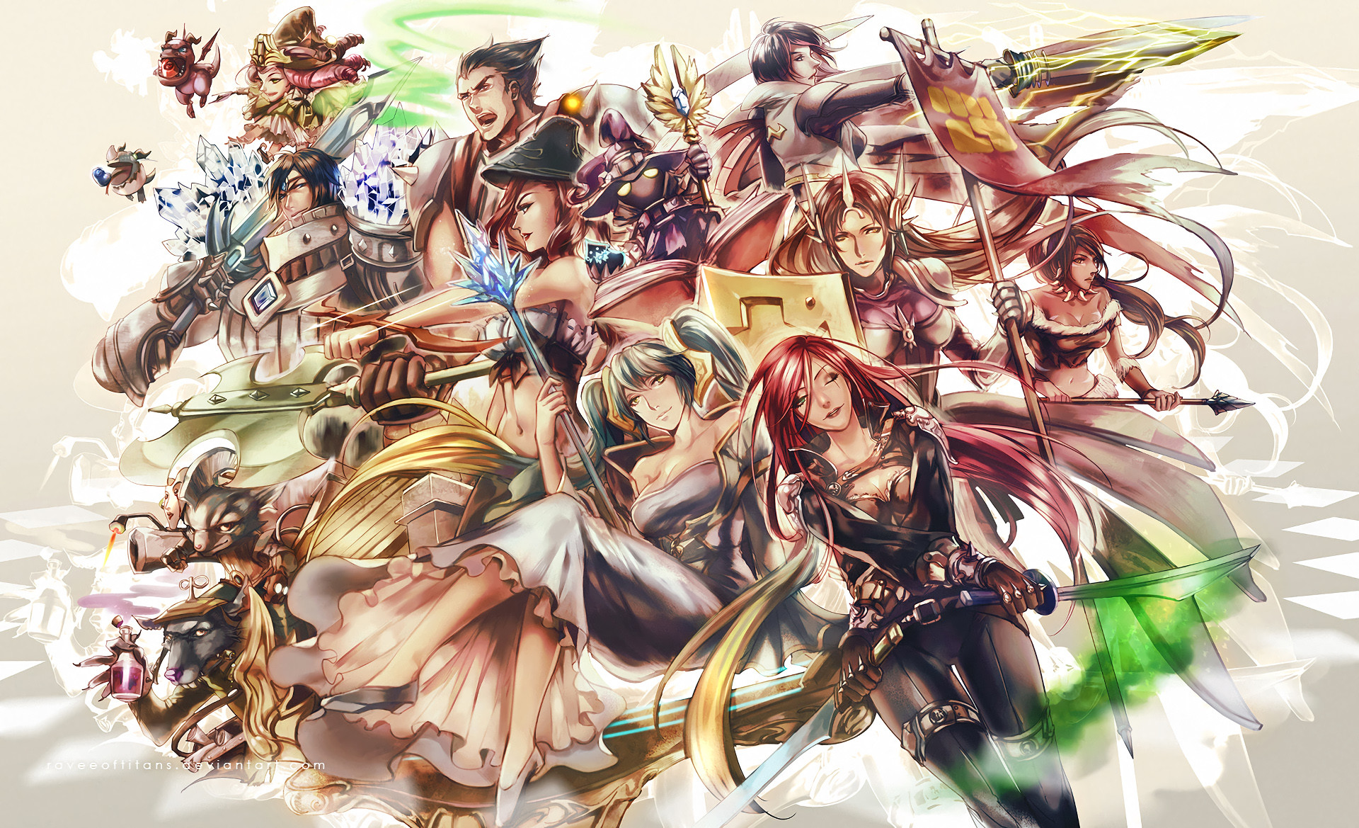 League of Legends, Campioni, Stile anime, Collage, Full HD, sfondo Windows 11