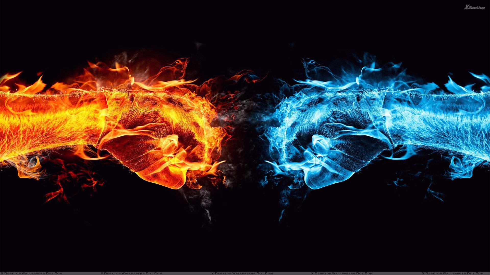 Pugni, Fuoco e ghiaccio, Arte digitale, sfondo desktop PC