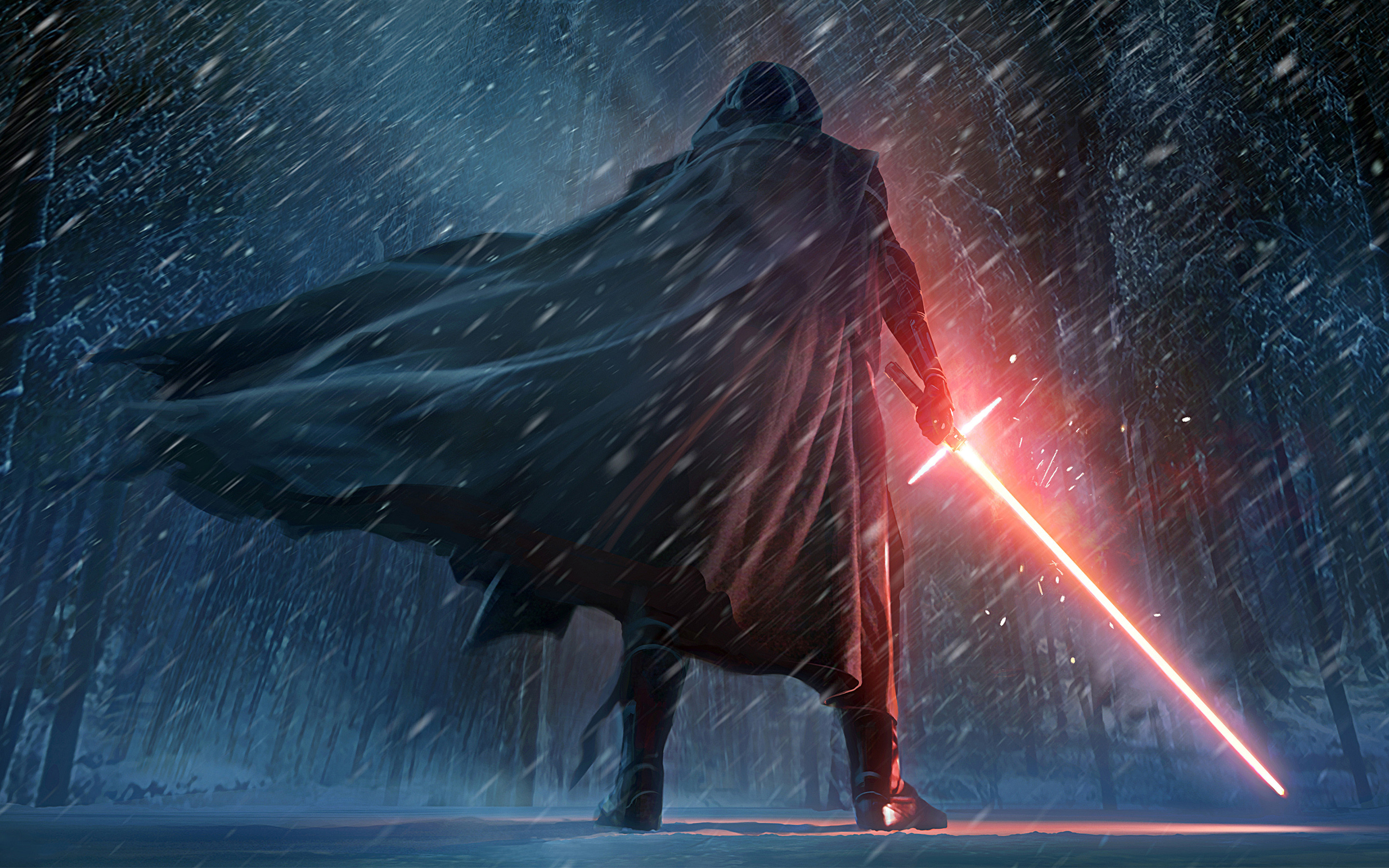 Kylo Ren, Star Wars, Spada laser, Neve, immagine di sfondo Android