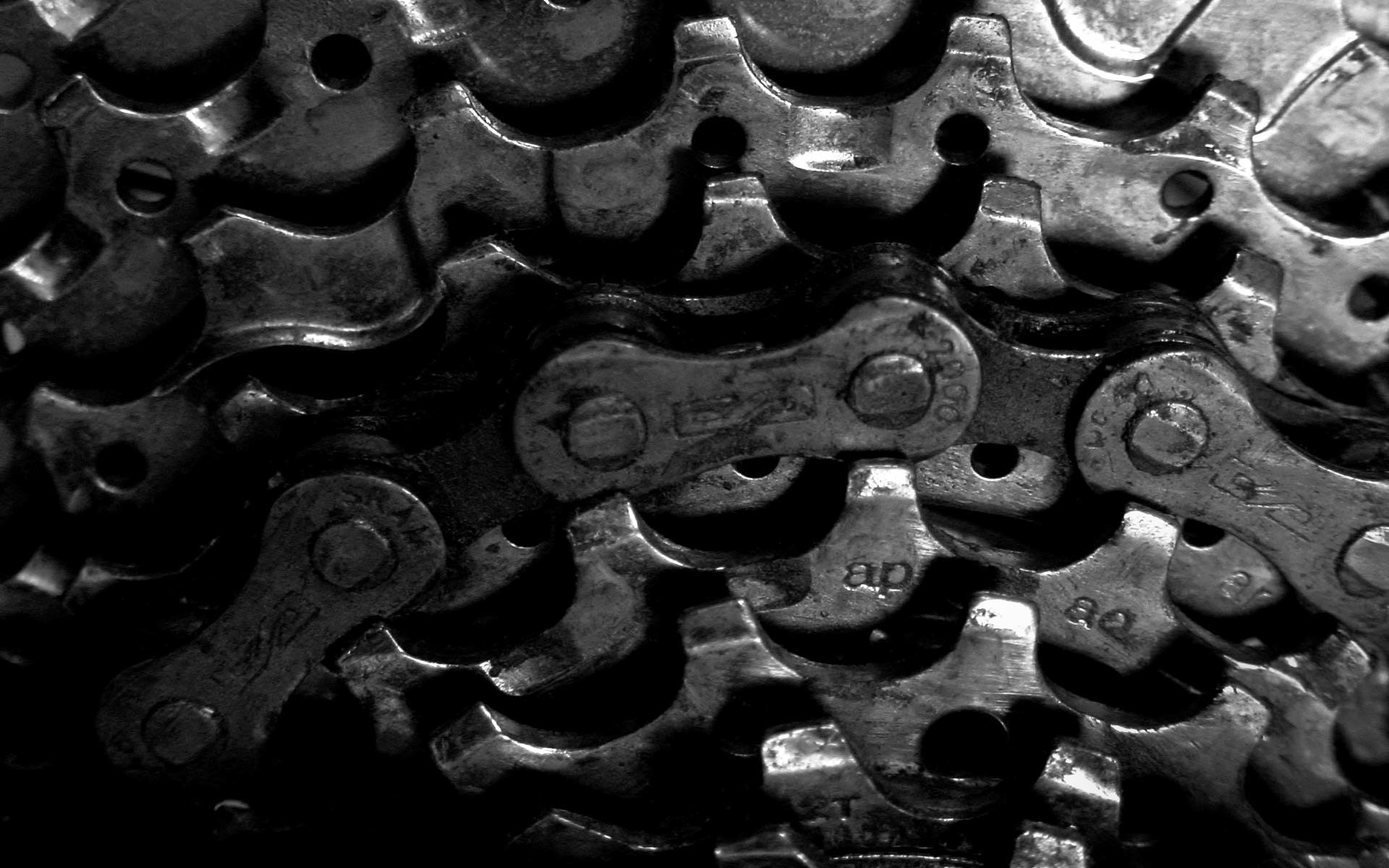 Catena di bicicletta, Metallo, Bianco e nero, Macro, sfondo Full HD per desktop
