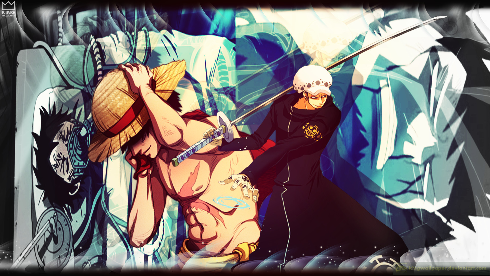 Trafalgar Law, Monkey D. Luffy, One Piece, Kikoku, 16:9 Full HD, sfondo widescreen