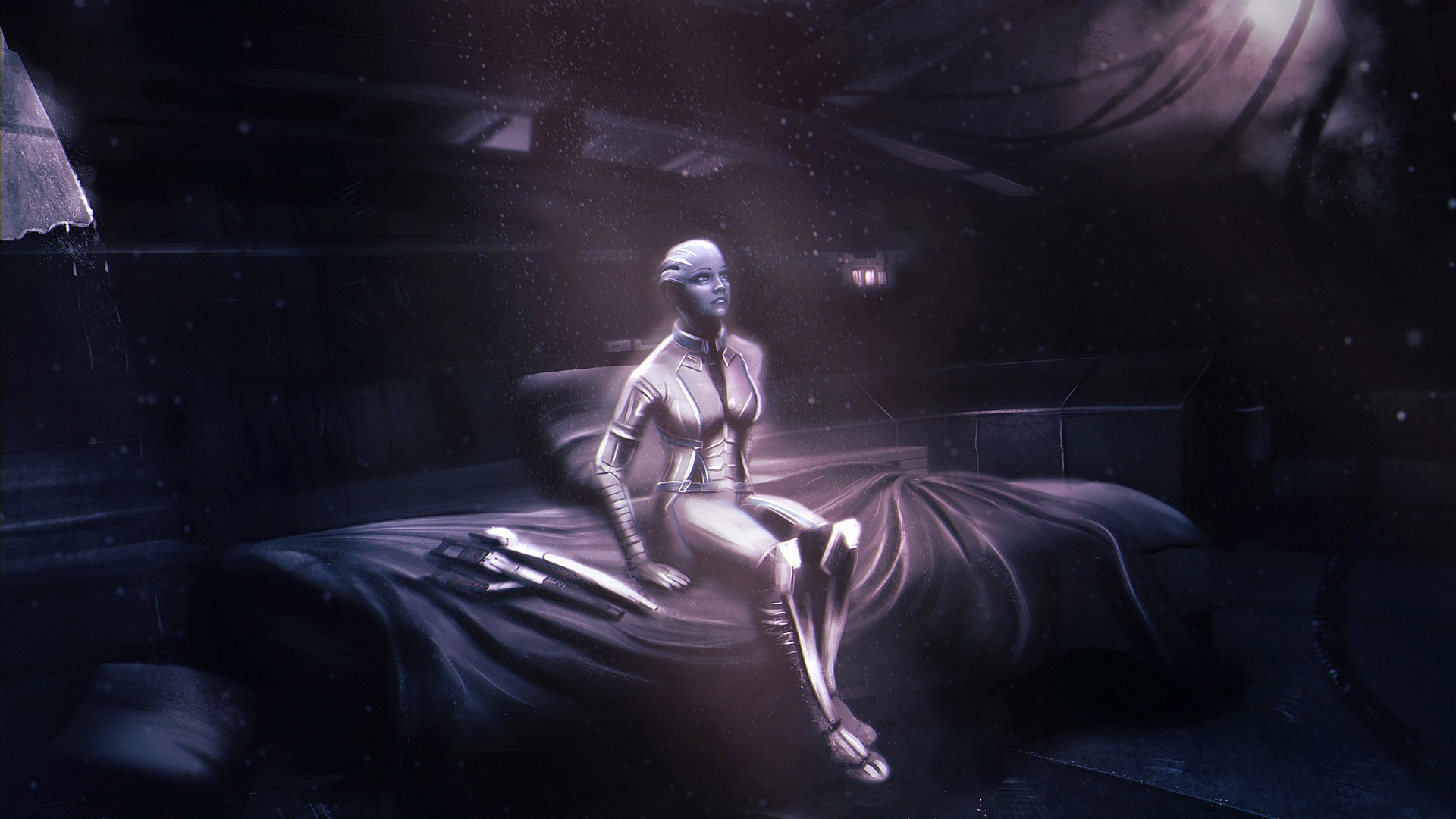 Mass Effect, Asari, Atmosfera, Viola, Fantascienza, 4K, wallpaper desktop