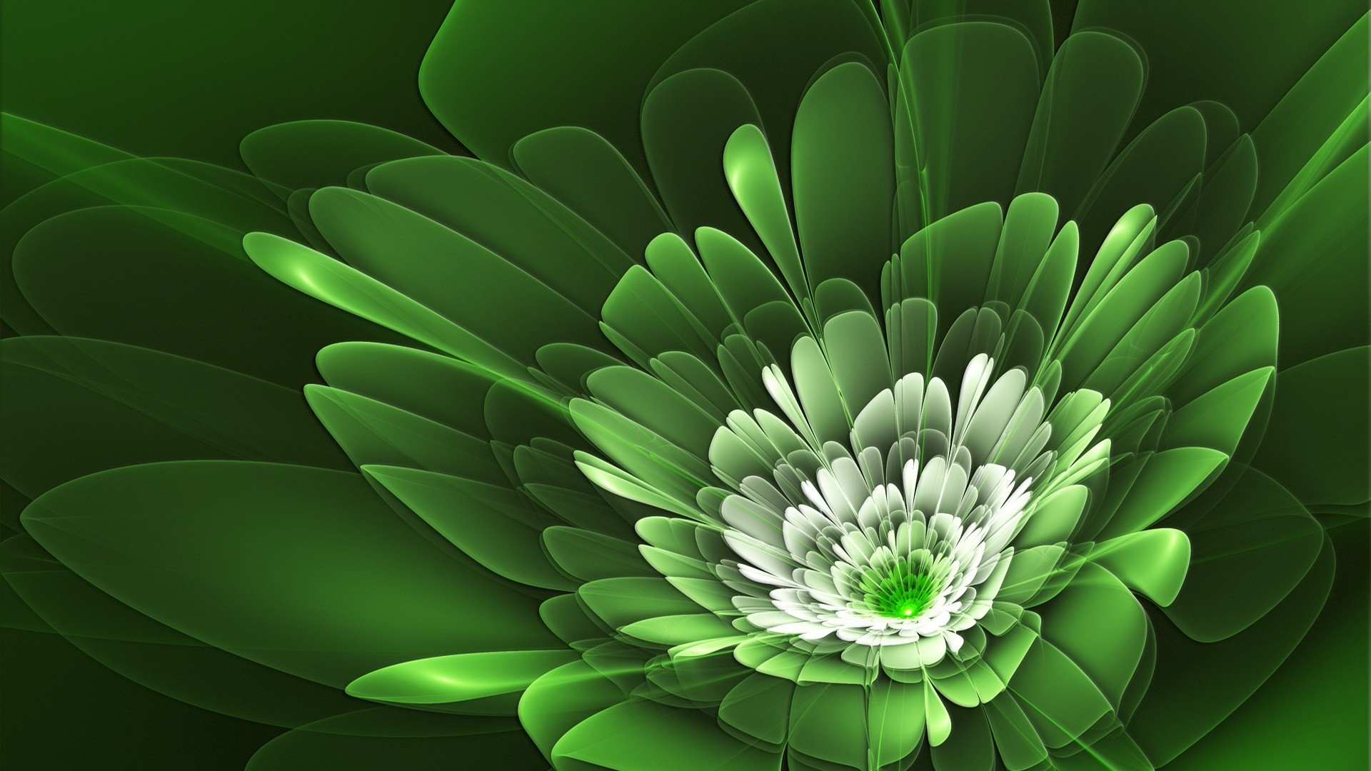Fiore frattale, Arte digitale, Verde scuro, Full HD 1080p, sfondo desktop