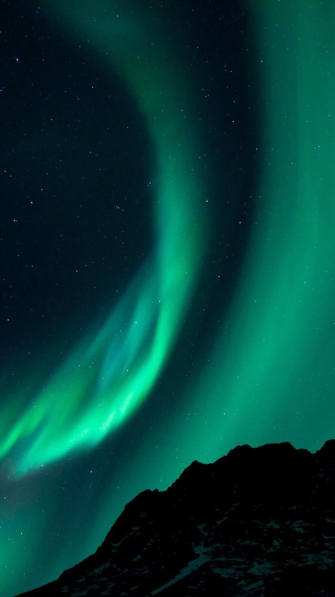 Aurora boreale, Verde, Montagne, Notte, Full HD, sfondo per iPhone e Android