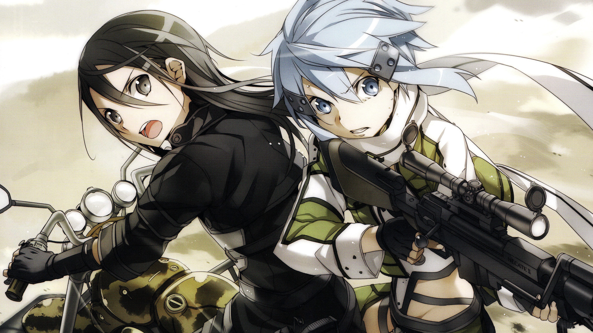 Kirito, Sinon, Gun Gale Online, Moto, Fucile, Full HD, sfondo per portatile
