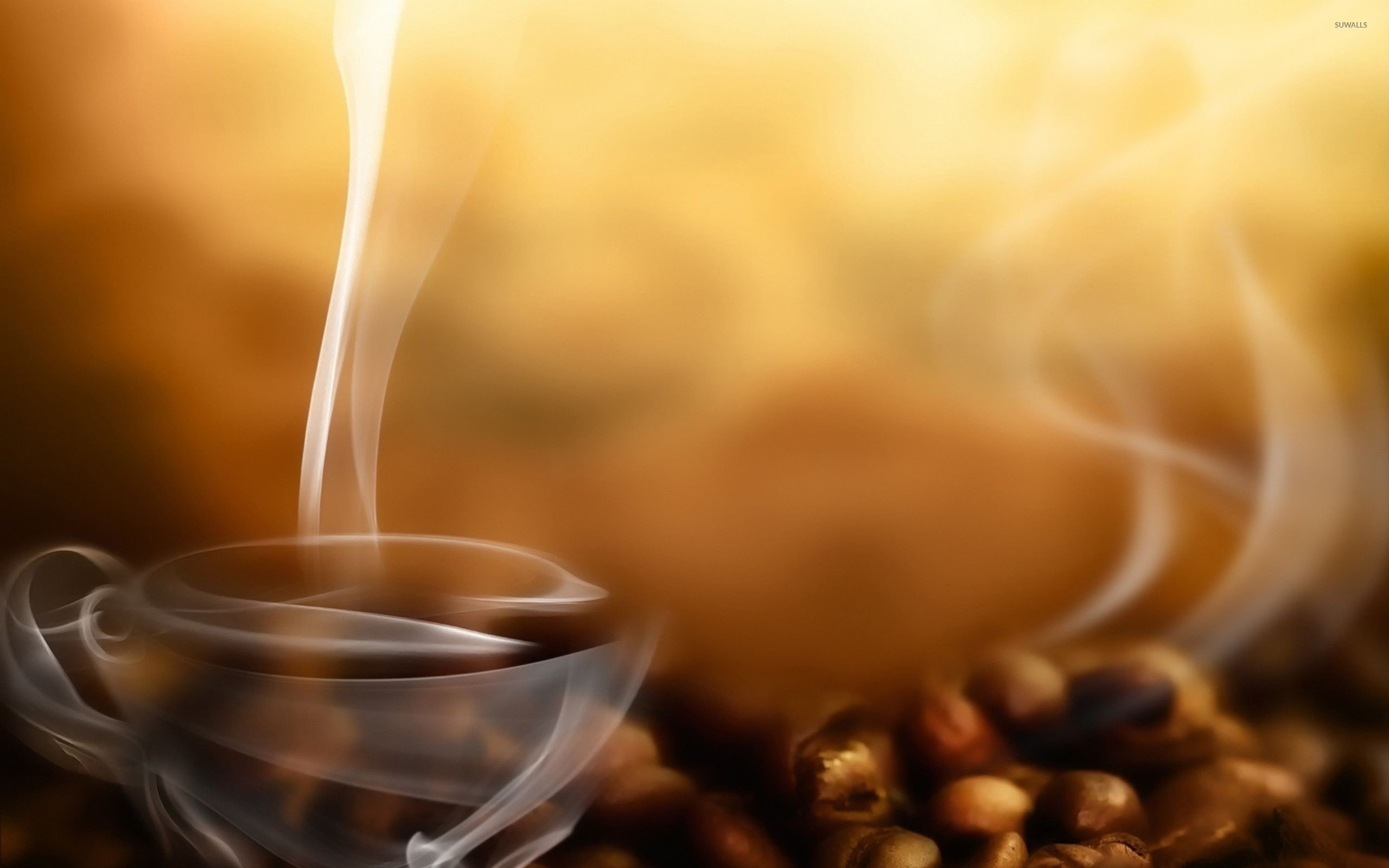 Caffè, Vapore, Tazza di vetro, Luce calda, 2K, sfondo Windows 11