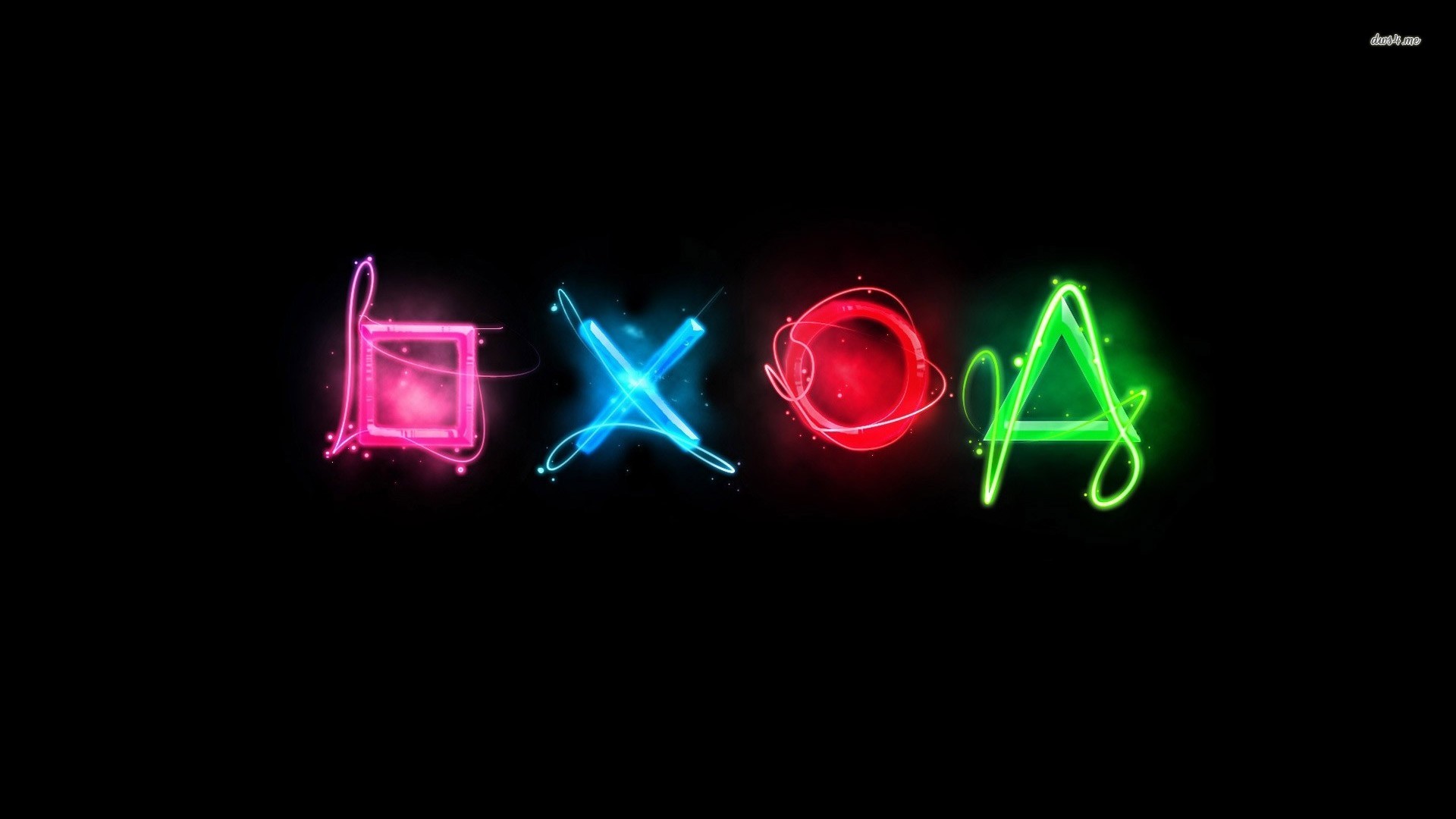 PlayStation, Simboli PlayStation, Neon, Sfondo nero, Full HD, wallpaper per computer