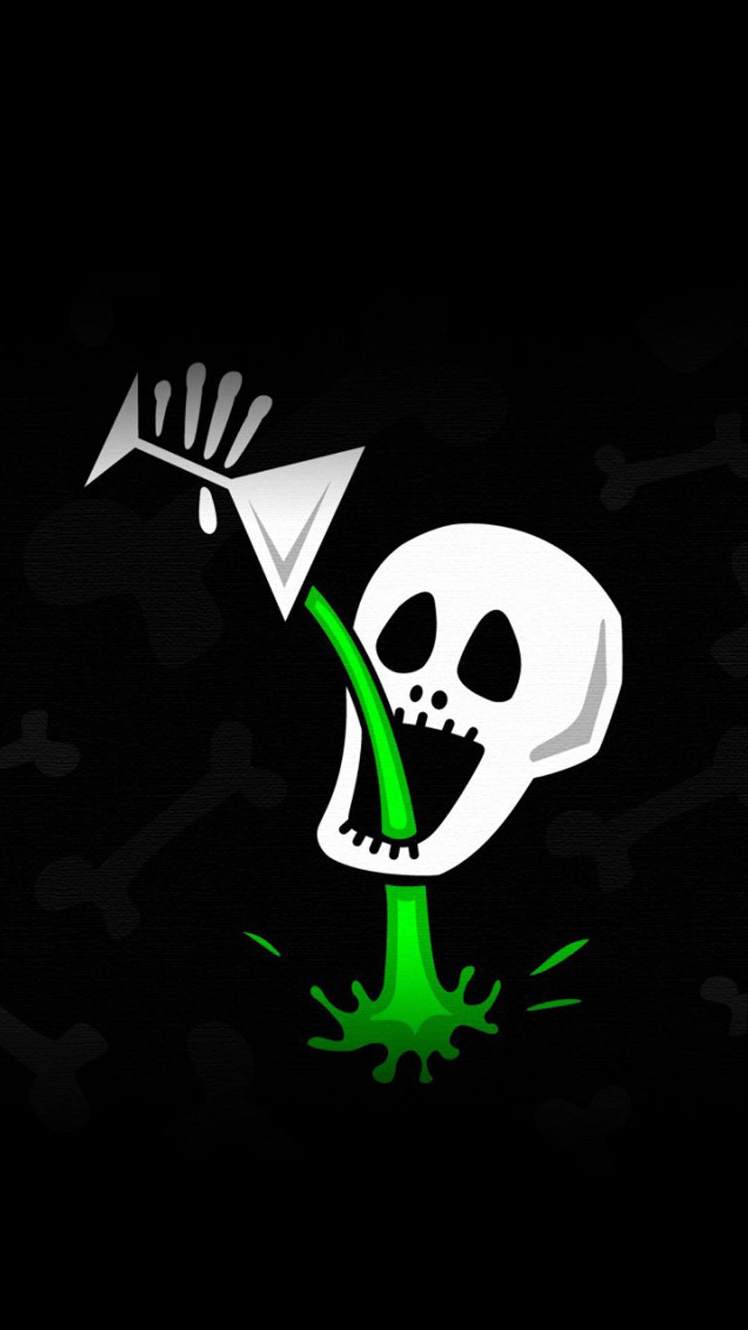 Teschio, Annaffiatoio, Vomito verde, Sfondo nero, Full HD, schermata di blocco del cellulare
