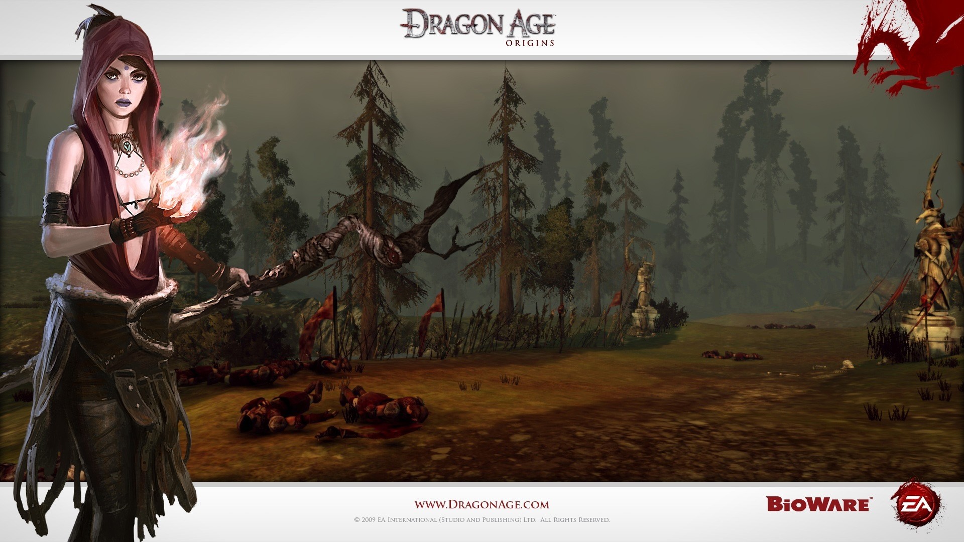 Morrigan, Dragon Age: Origins, Strega, Magia di fuoco, Foresta, Full HD, sfondo per PC