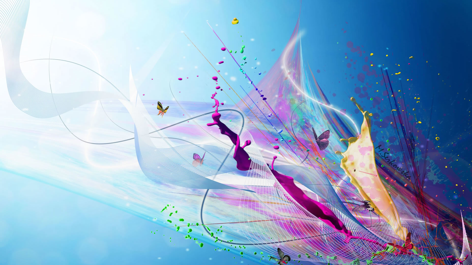 Schizzi, Astratto, Farfalle, Arte digitale, Full HD, sfondo per PC e portatile
