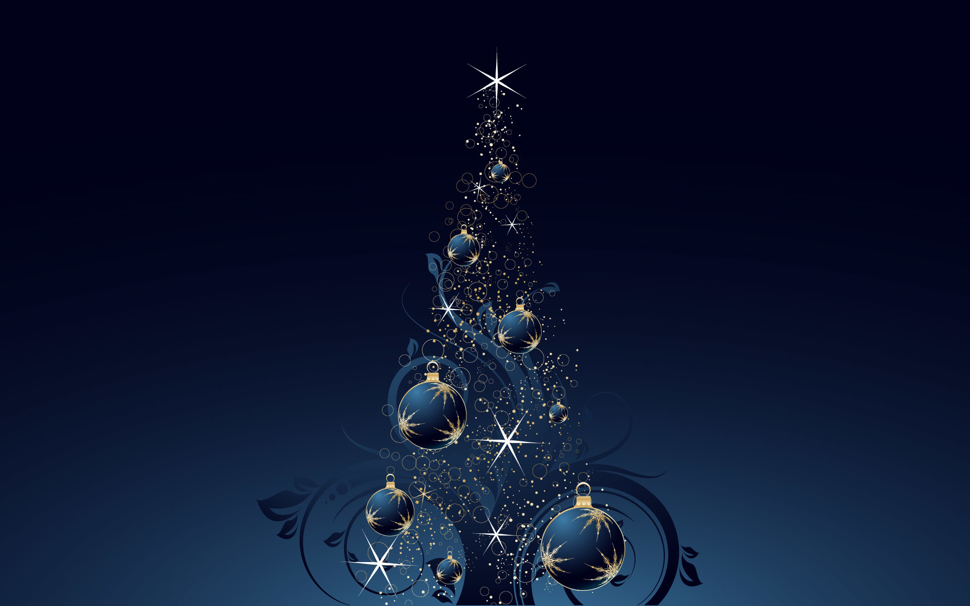 Albero di Natale, Palline blu, Sfondo scuro, Brillantini, Full HD, wallpaper desktop