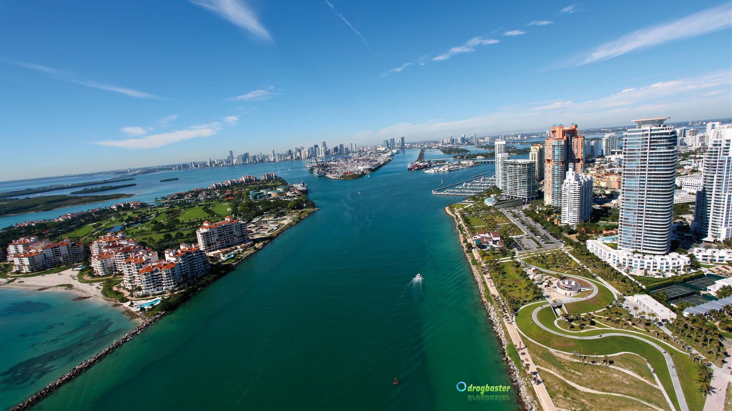 Miami, Florida, Fisher Island, Veduta aerea, Canale, 2K, sfondo desktop