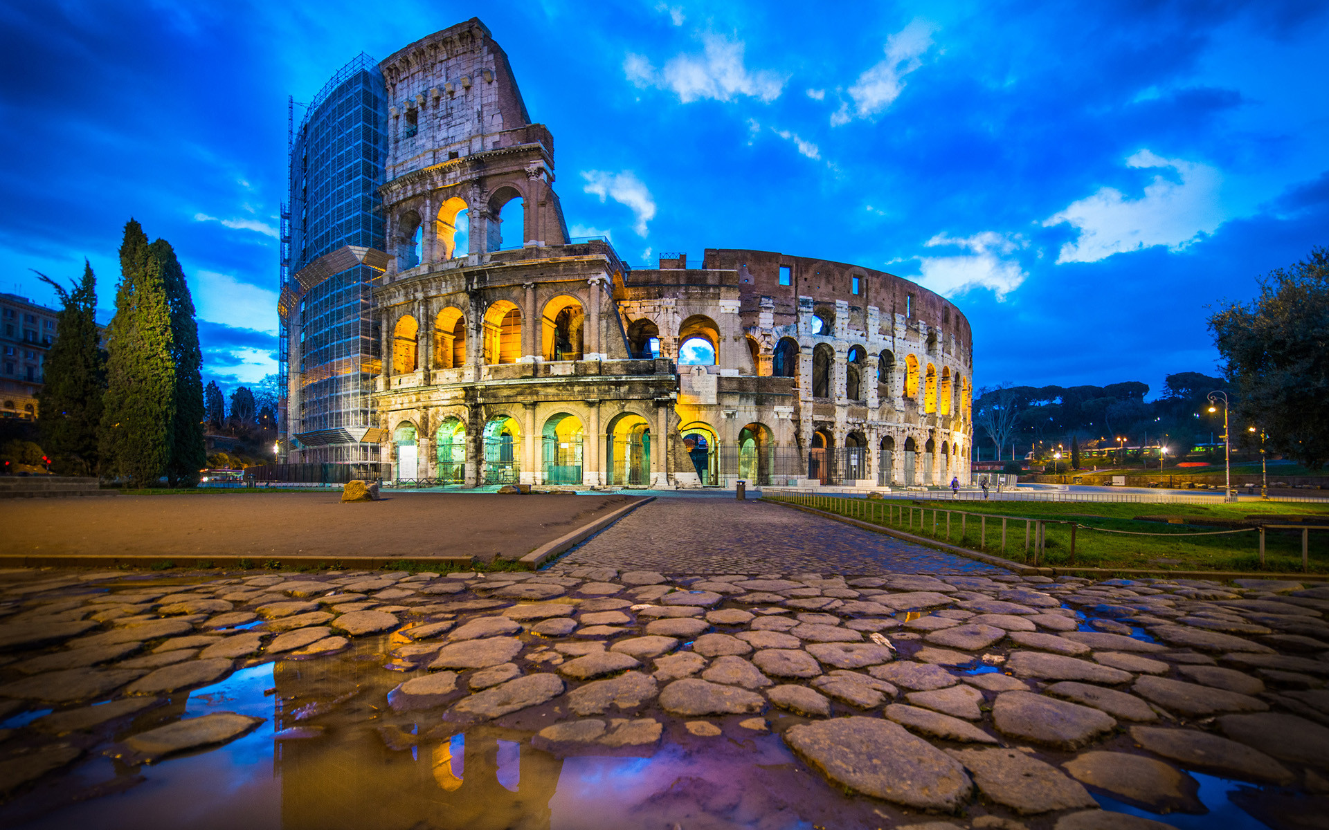 Colosseo, Roma, Sampietrini, Ora blu, 1920x1200, sfondo per PC