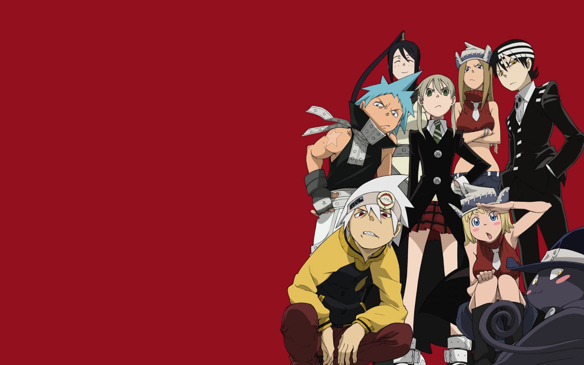 Soul Eater, Maka Albarn, Soul Evans, Black Star, Death the Kid, Sfondo rosso, wallpaper desktop