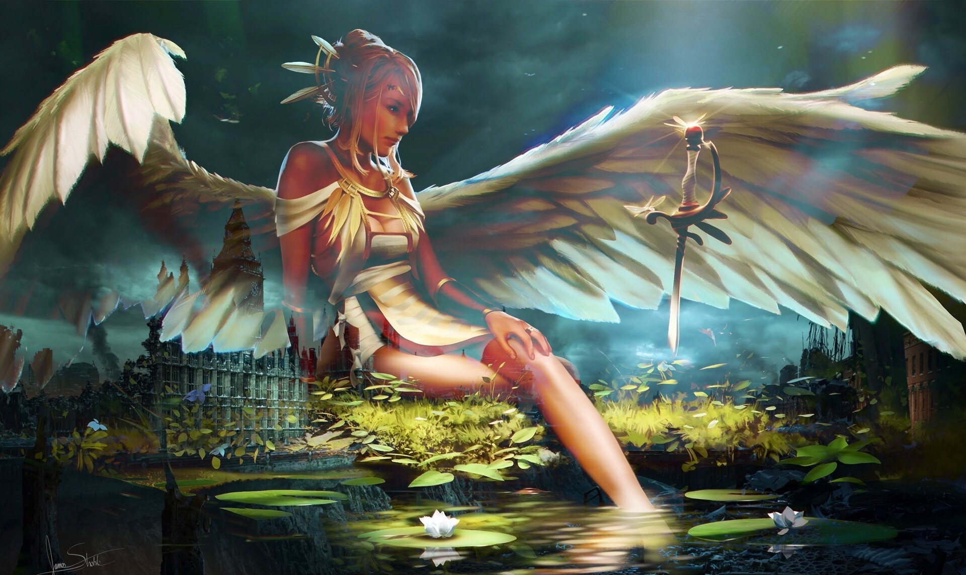 Angelo, Ali, Fantasy, Arte digitale, Full HD, sfondo per PC