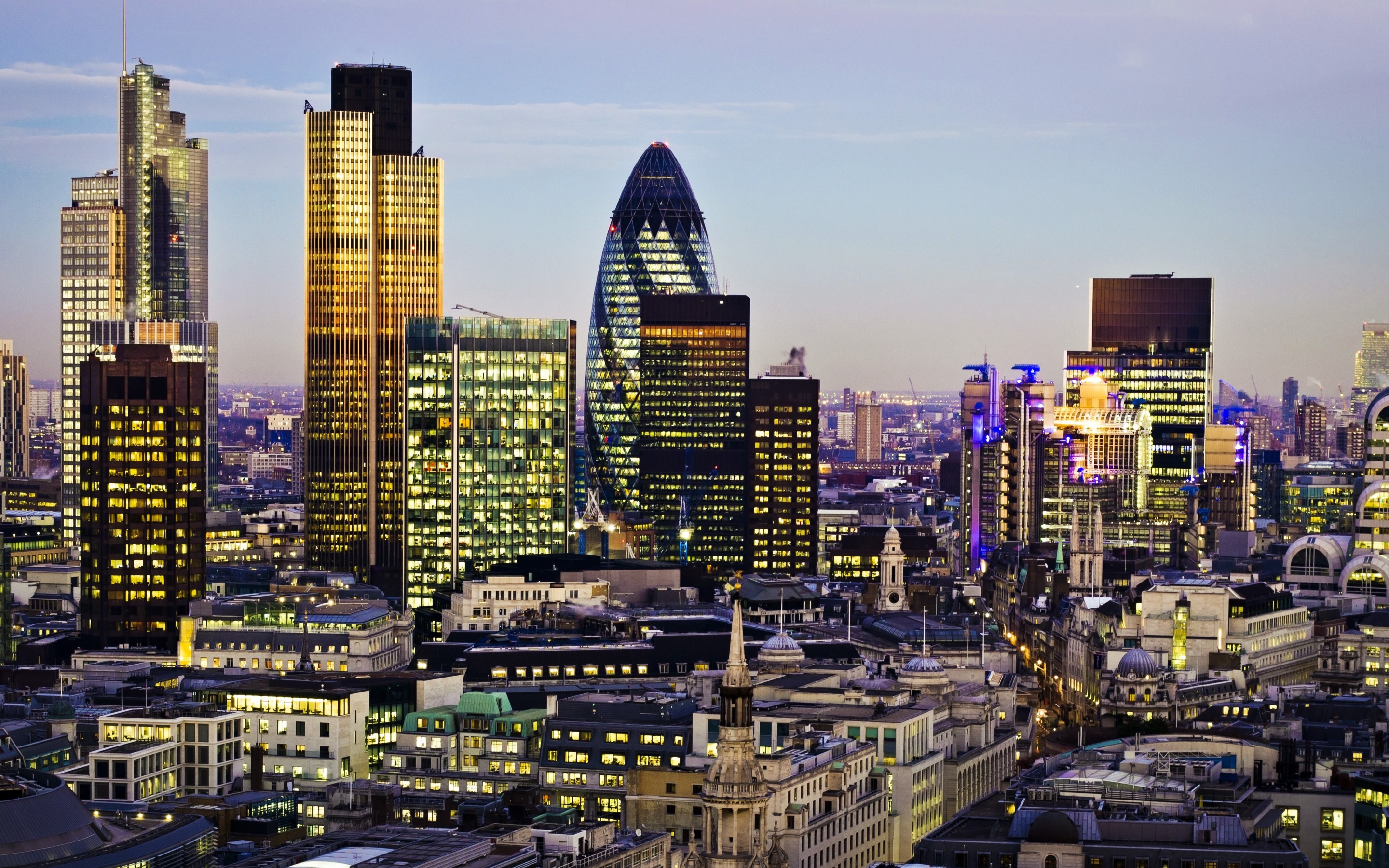 City di Londra, The Gherkin, Grattacieli, Skyline, Londra, 2K, sfondo per PC e portatile