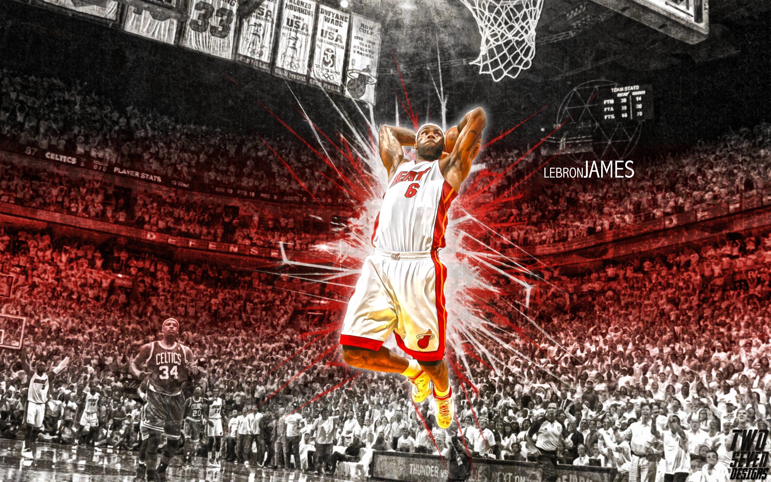 LeBron James, Miami Heat, Schiacciata, Palazzetto, Rosso, 2K 1600p, sfondo desktop