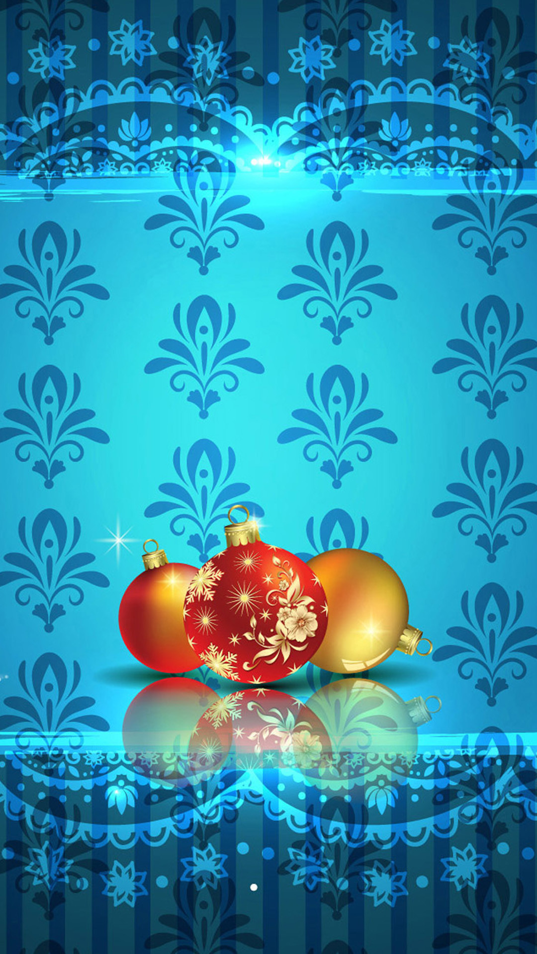 Palline di Natale, Natale, Damascato, Turchese, sfondo per iPhone e Android