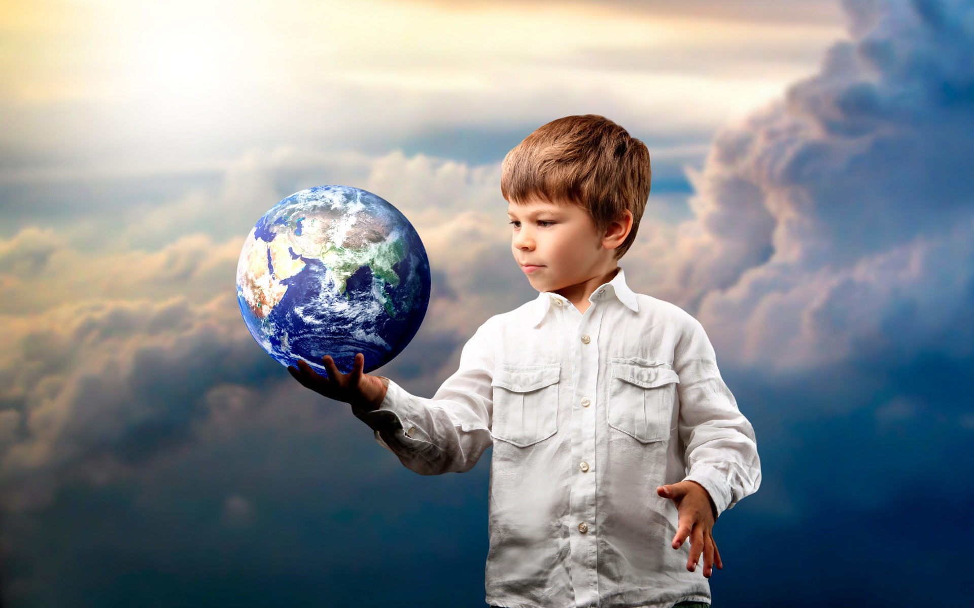 Bambino, Terra, Globo, Nuvole, Full HD, sfondo per PC