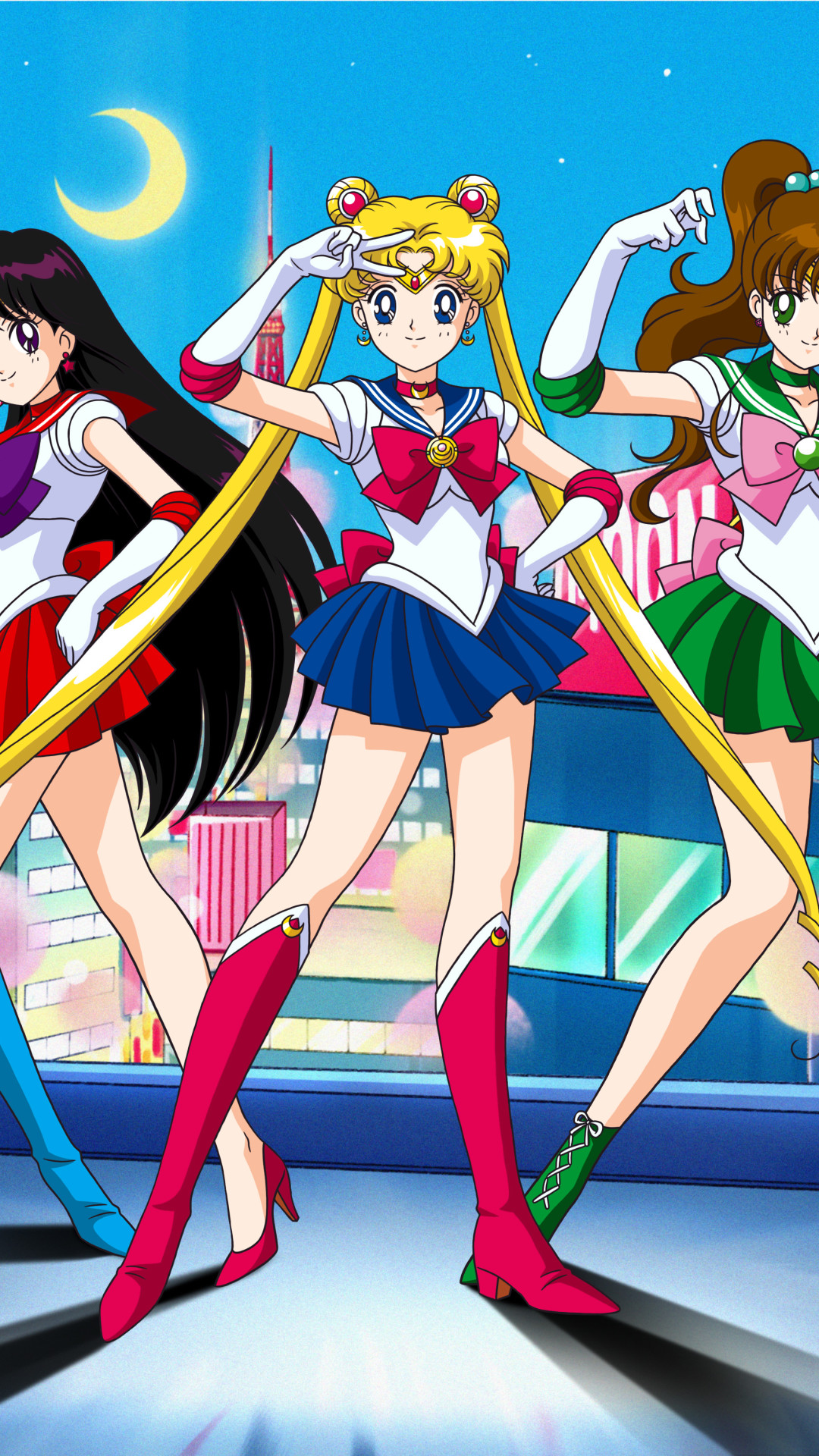 Sailor Moon, Sailor Mars, Sailor Jupiter, Città, Full HD, schermata di blocco del cellulare