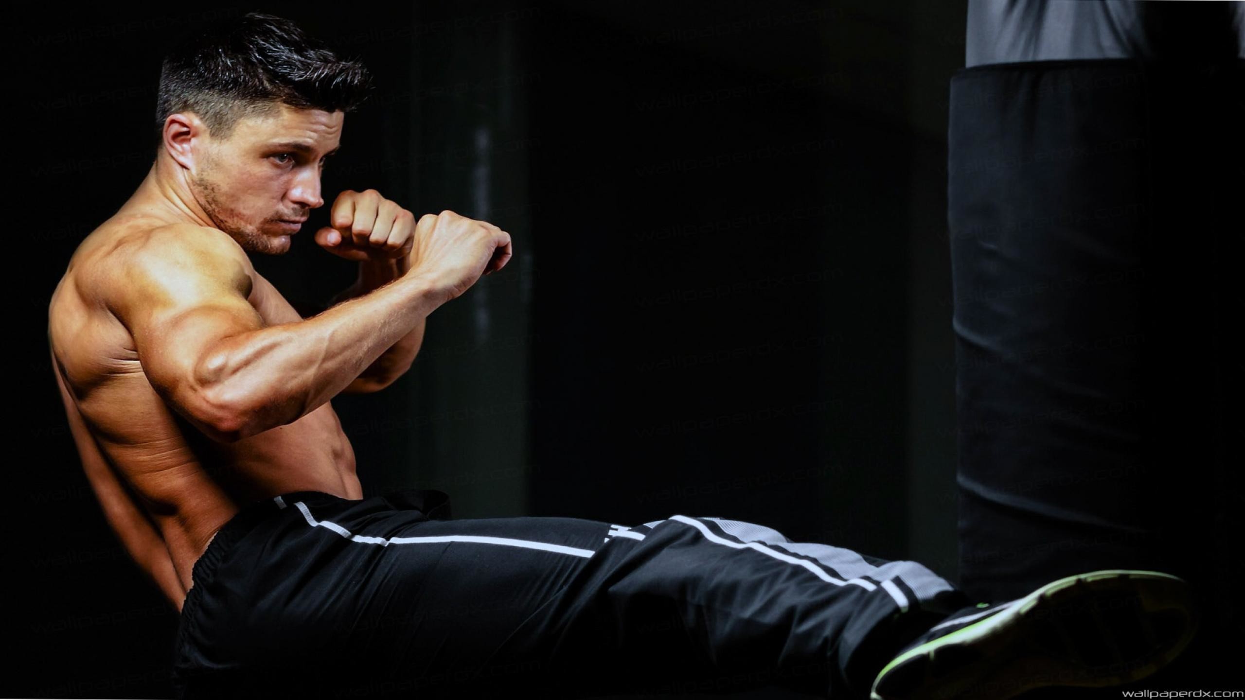Kickboxing, Guardia, Atleta, Sfondo scuro, 16:9 2K, wallpaper widescreen
