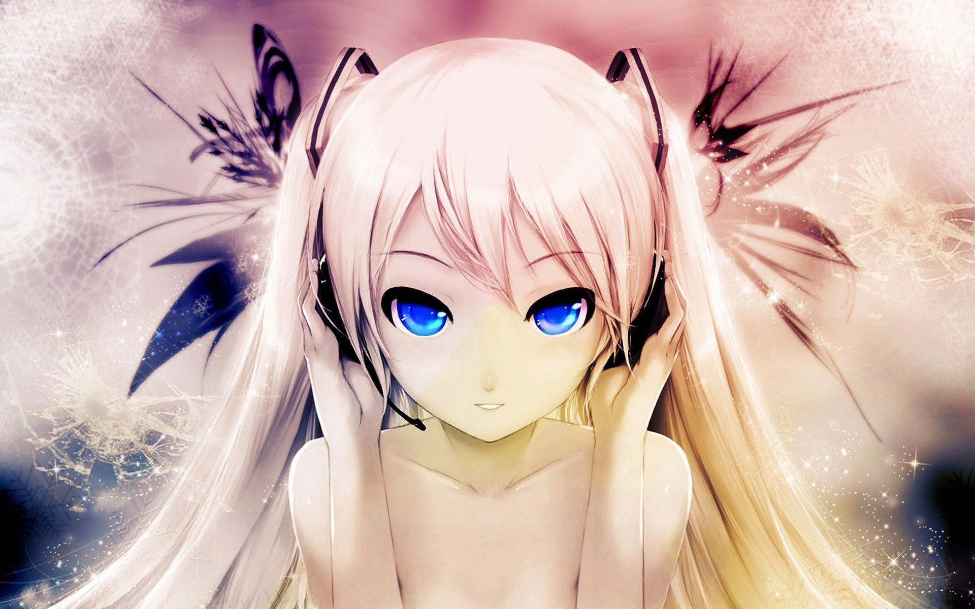 Ragazza anime, Capelli rosa, Occhi azzurri, Toni pastello, Primo piano, sfondo Windows 11