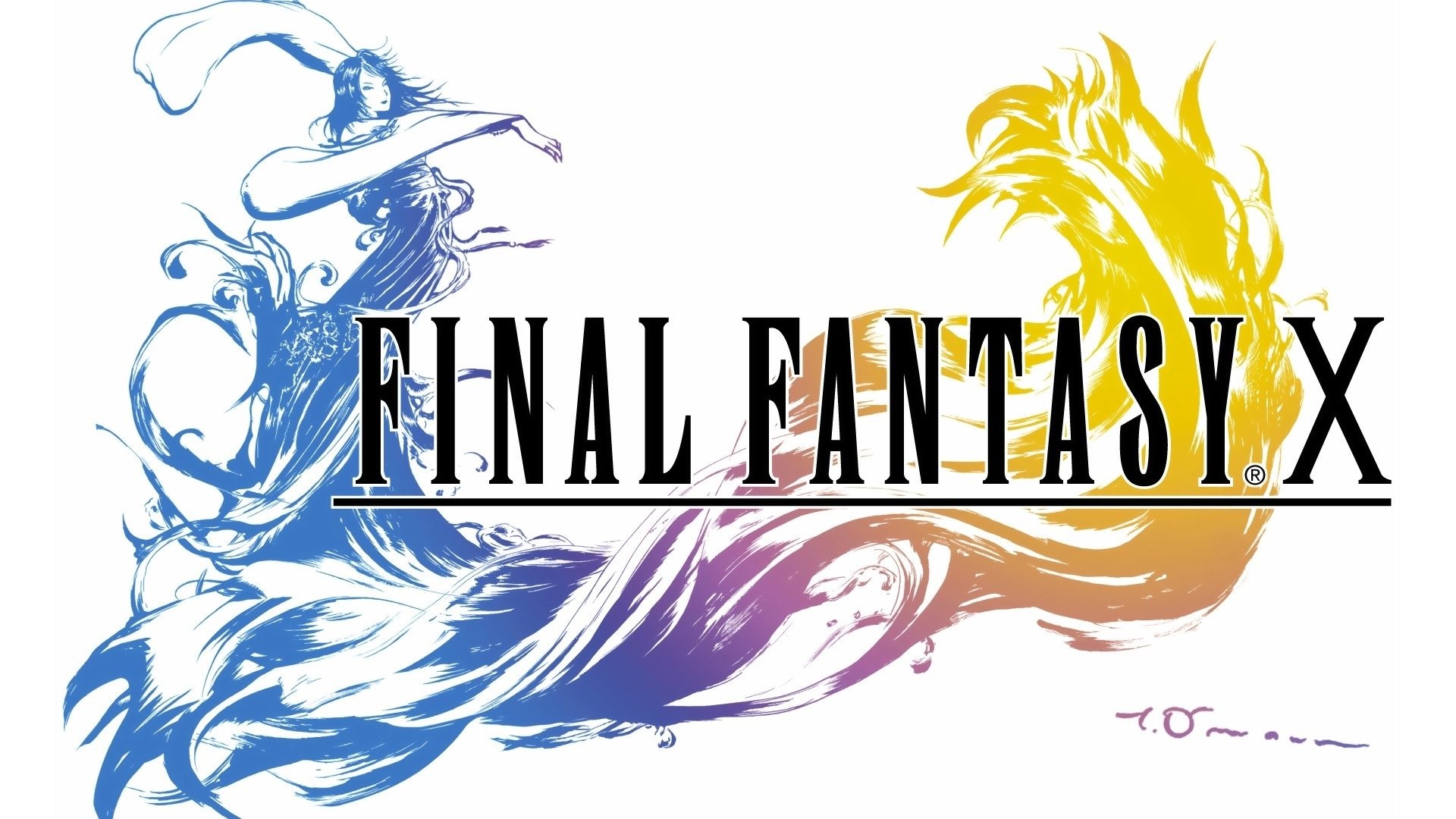 Final Fantasy X, Logo, Yoshitaka Amano, Sfondo bianco, 1920x1080, wallpaper desktop