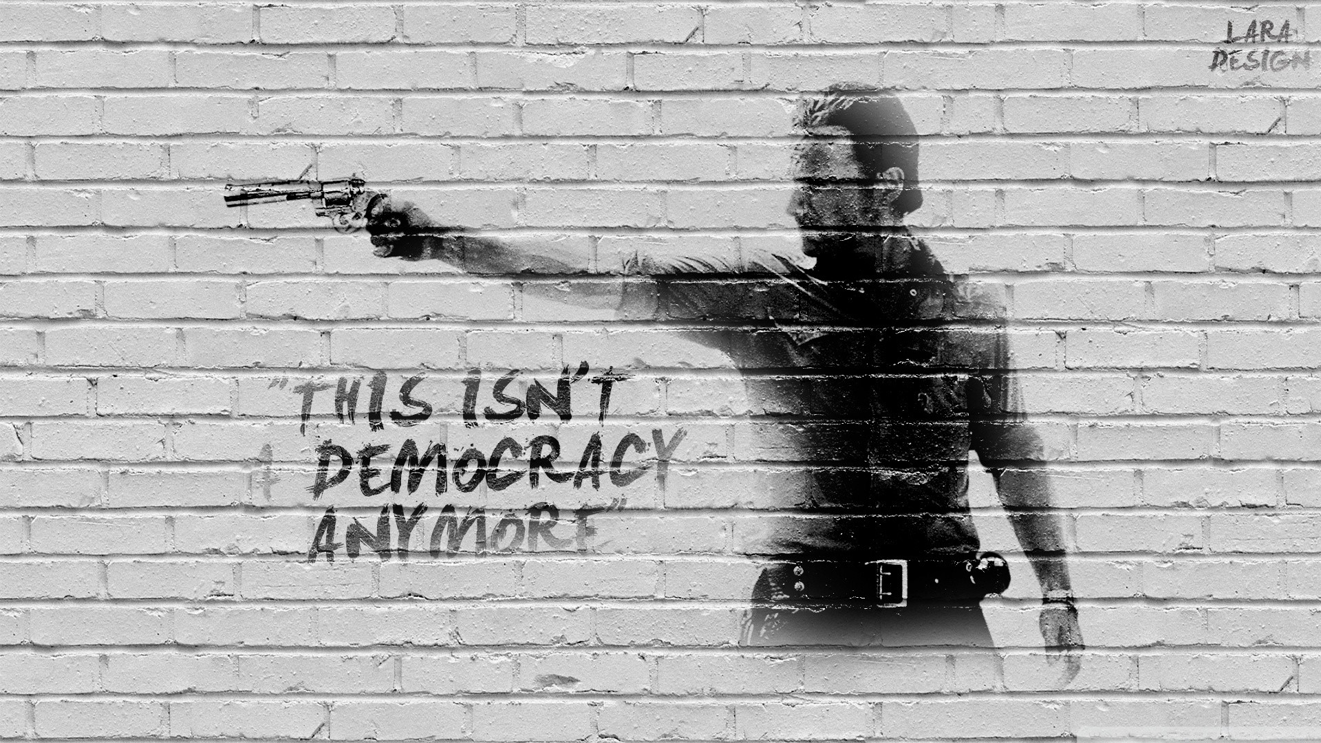 The Walking Dead, Rick Grimes, This isn't democracy anymore, Muro di mattoni, Citazione, sfondo Full HD