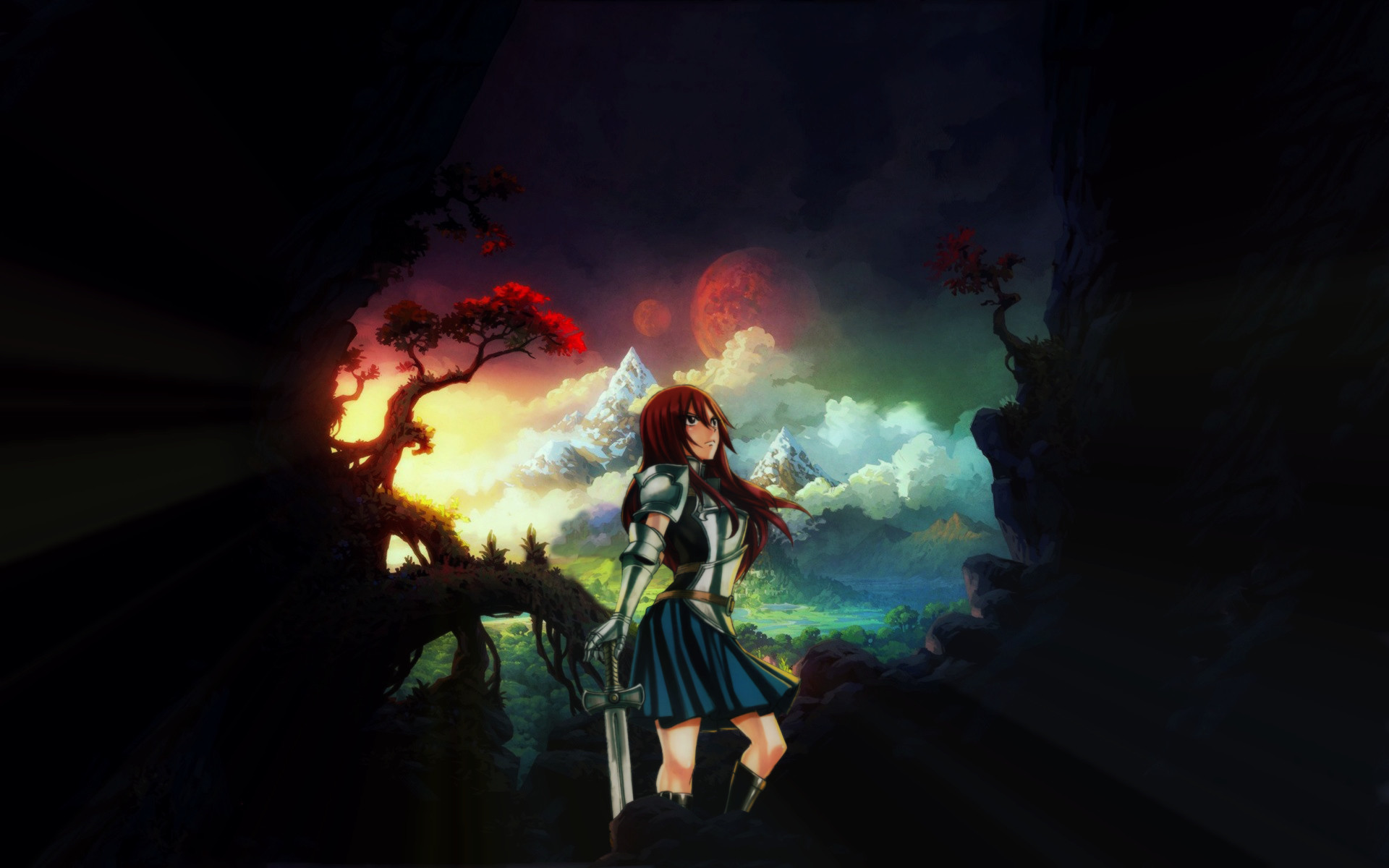 Erza Scarlet, Fairy Tail, Albero, Paesaggio, 1920x1200, immagine di sfondo