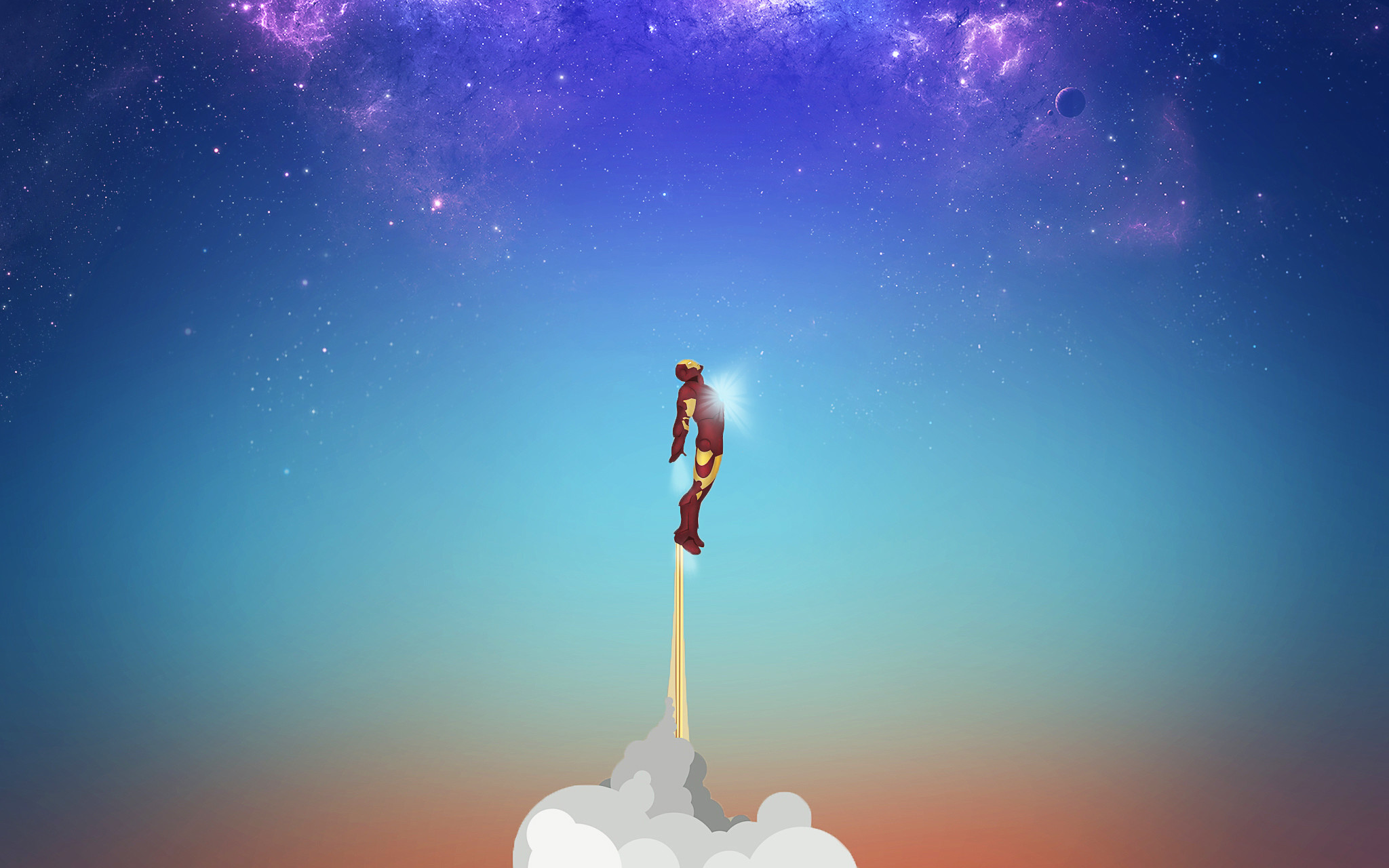 Iron Man, In volo, Cielo stellato, Minimalismo, Full HD, sfondo per portatile