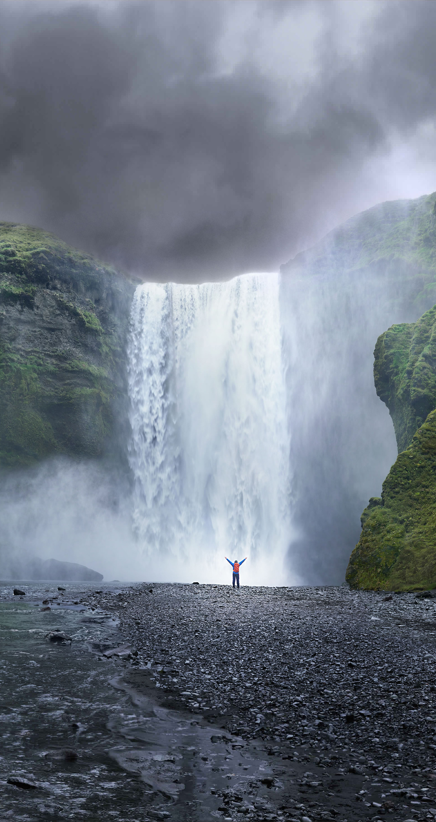 Skógafoss, Islanda, Cascata, Verticale, Full HD, sfondo per smartphone