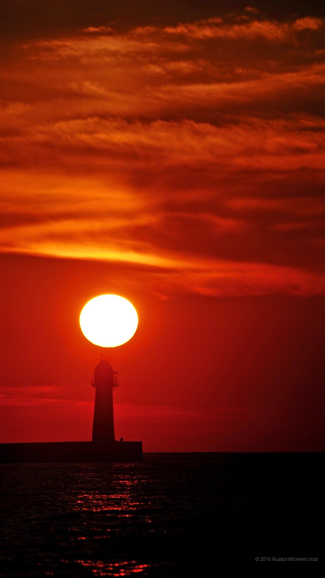 Tramonto, Faro, Cielo arancione, sfondo Huawei verticale