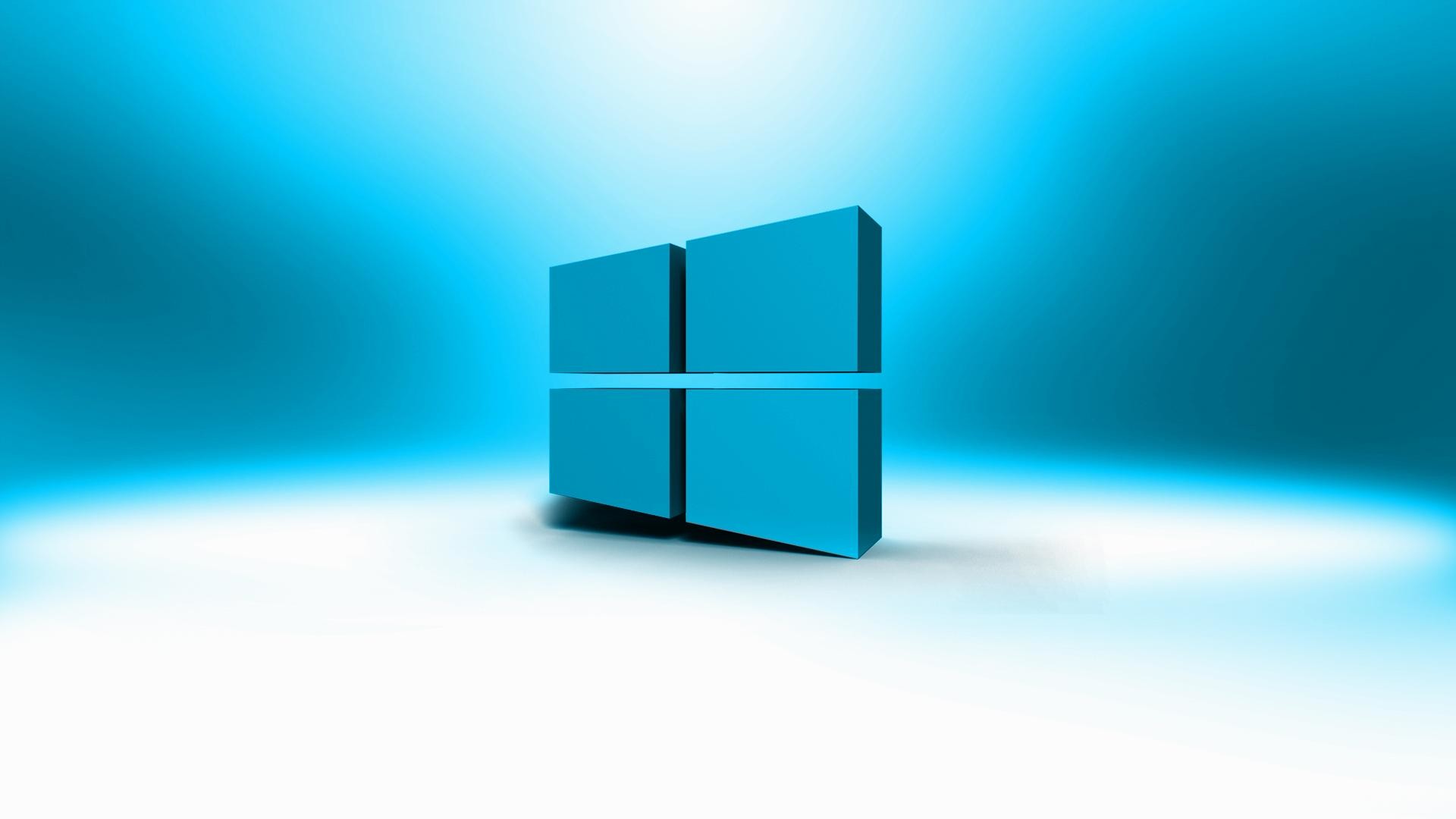 Windows 10, Logo Windows, Logo 3D, Azzurro, Full HD, sfondo per portatile